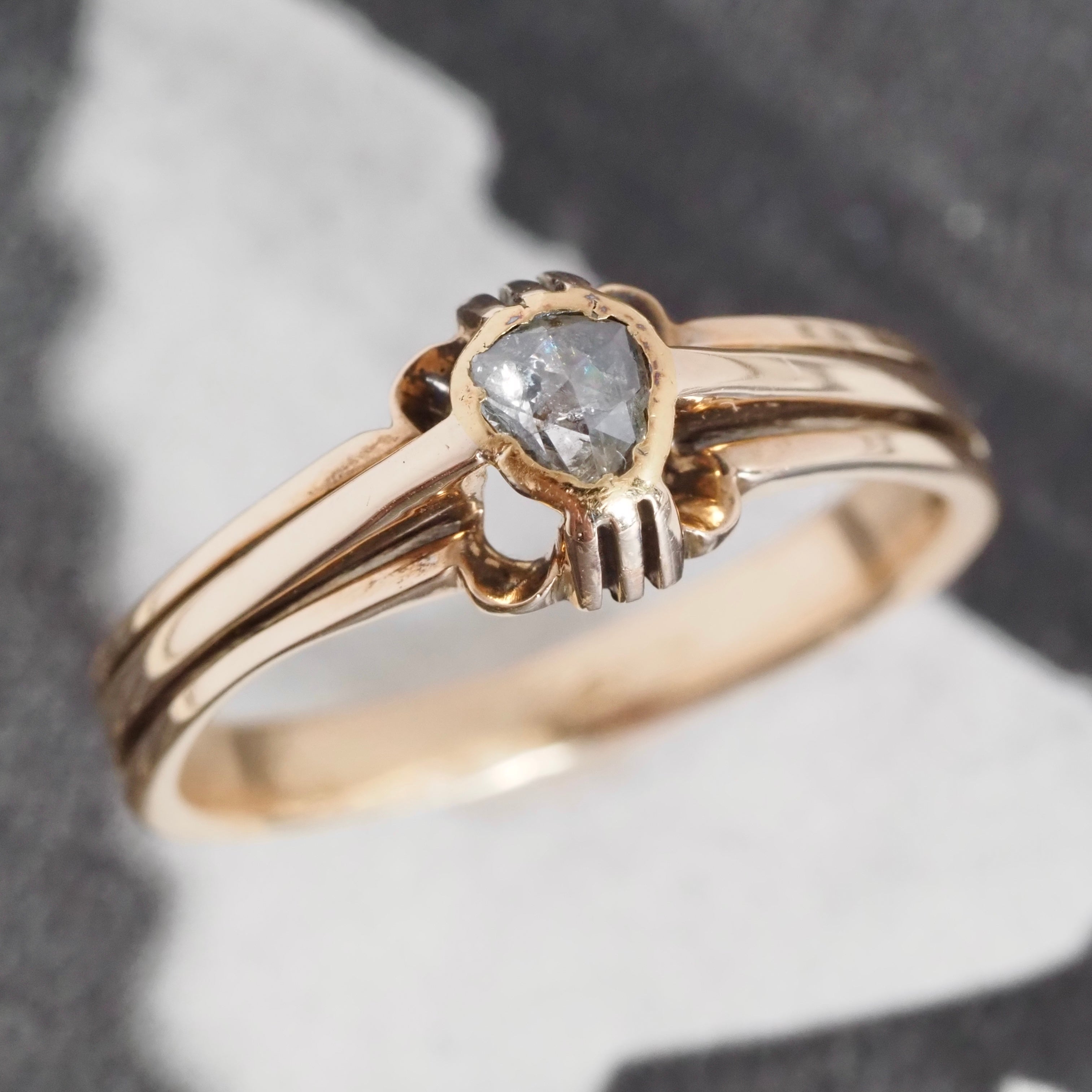 Antique 19th Century Czech 14k Foil Backed Rose Cut Diamond Solitaire from Prague