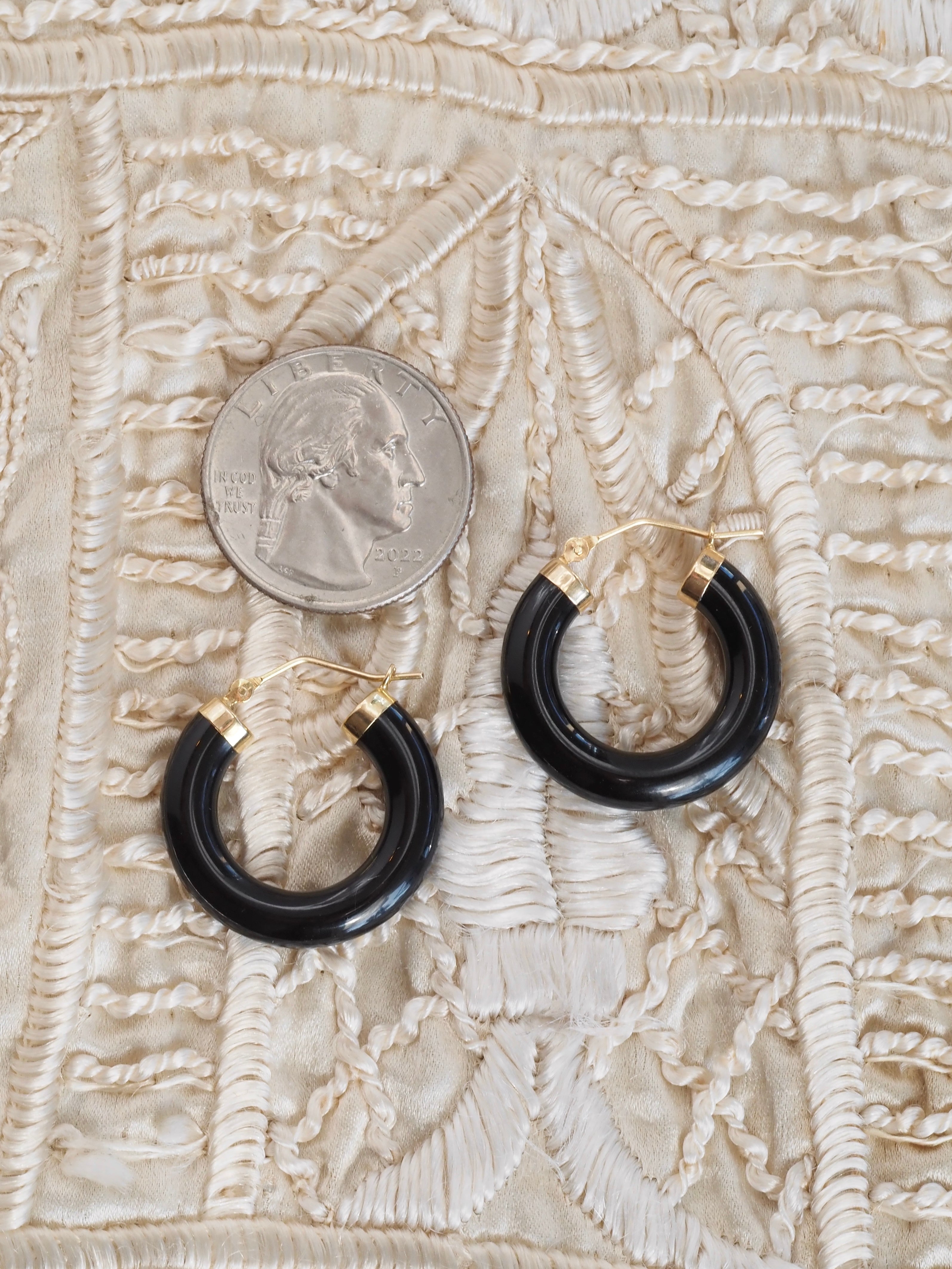 Vintage Onyx 14k Gold Hoops