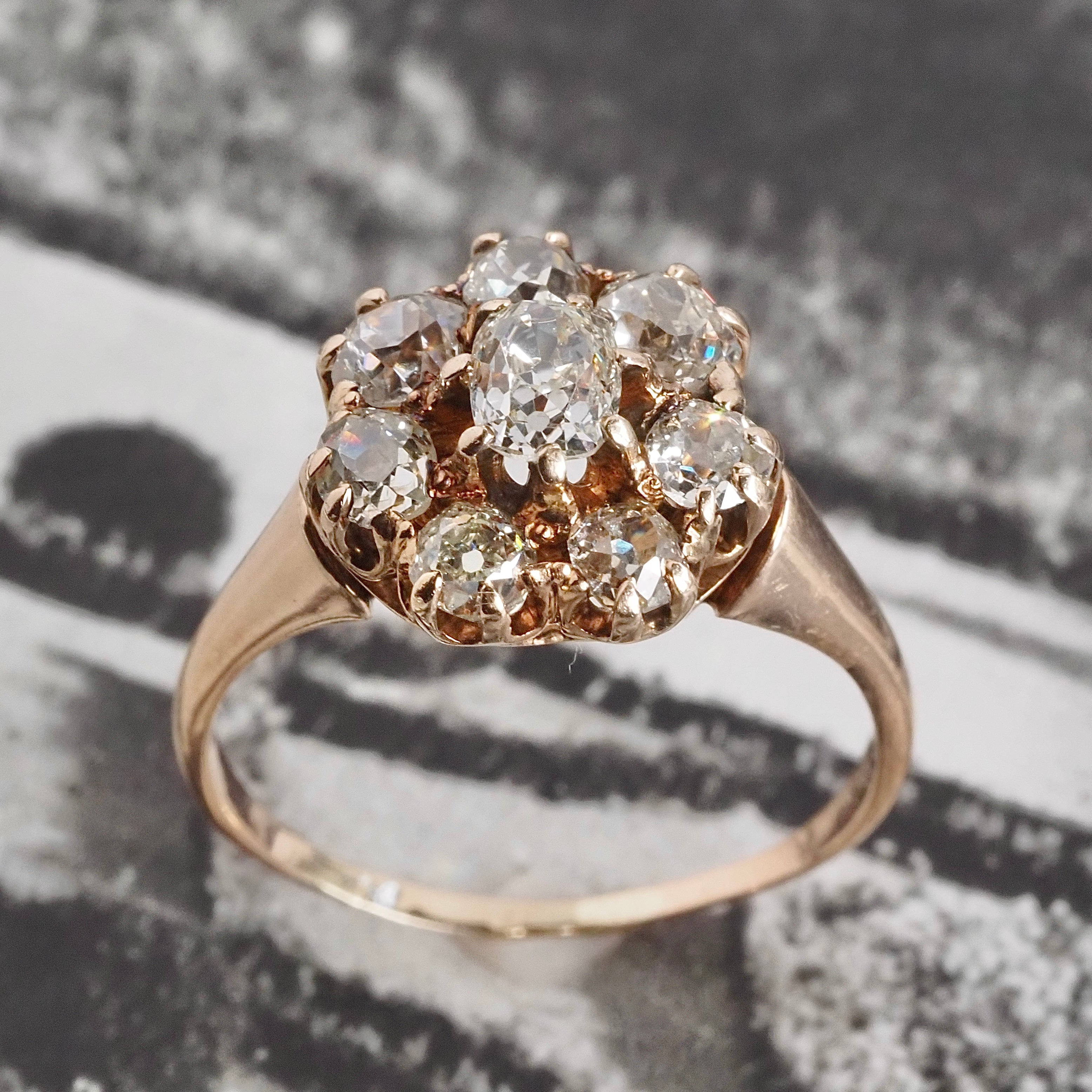 Antique Victorian Old Mine Cut Diamond Cluster 14k Gold Engagement Ring