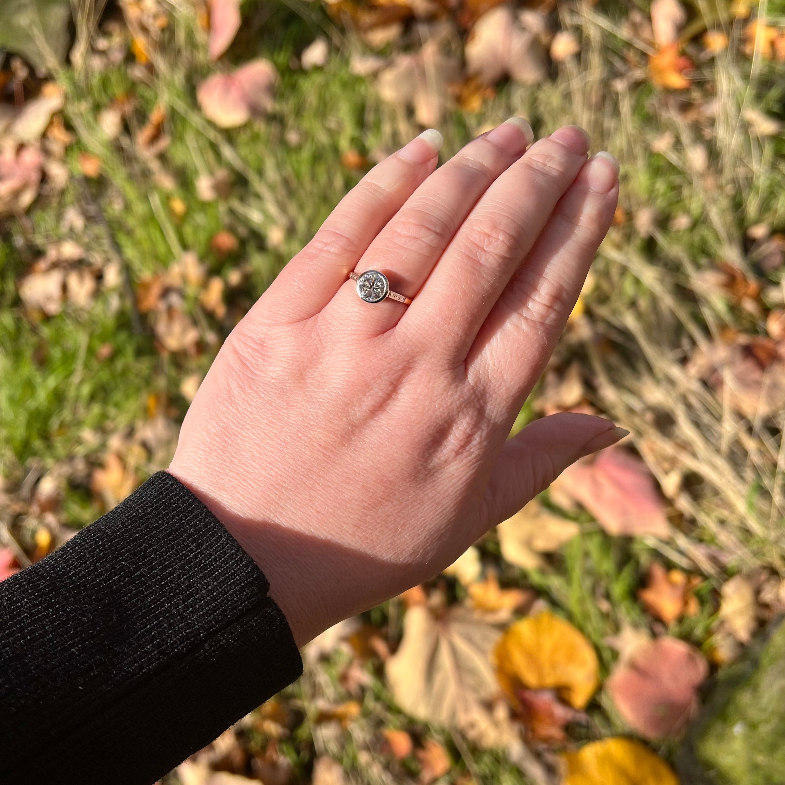 Antique 18k Gold and Platinum Engagement Ring with Vintage 1.24ct Round Brilliant Cut Diamond