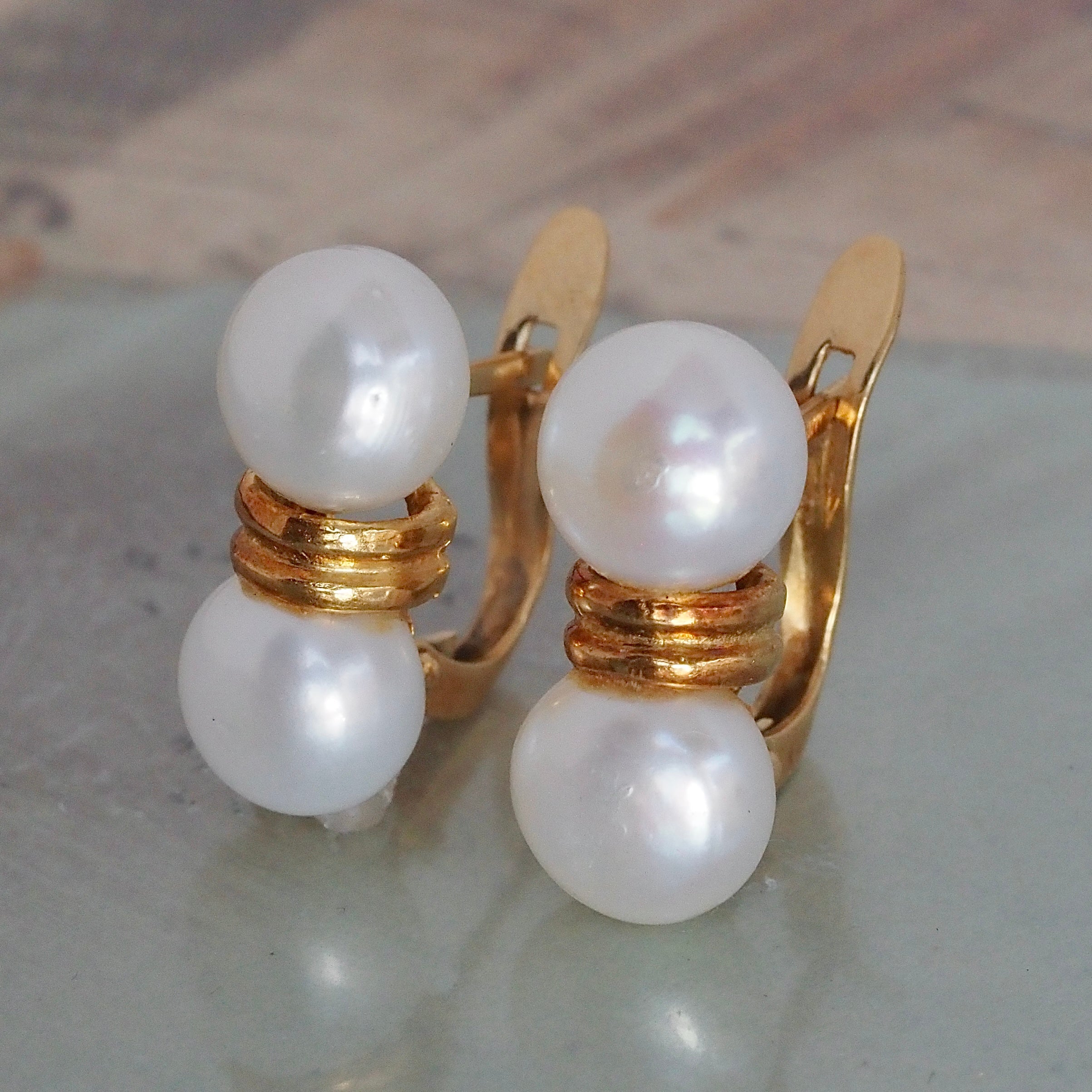 Vintage Spanish Double Pearl 18k Gold Earrings
