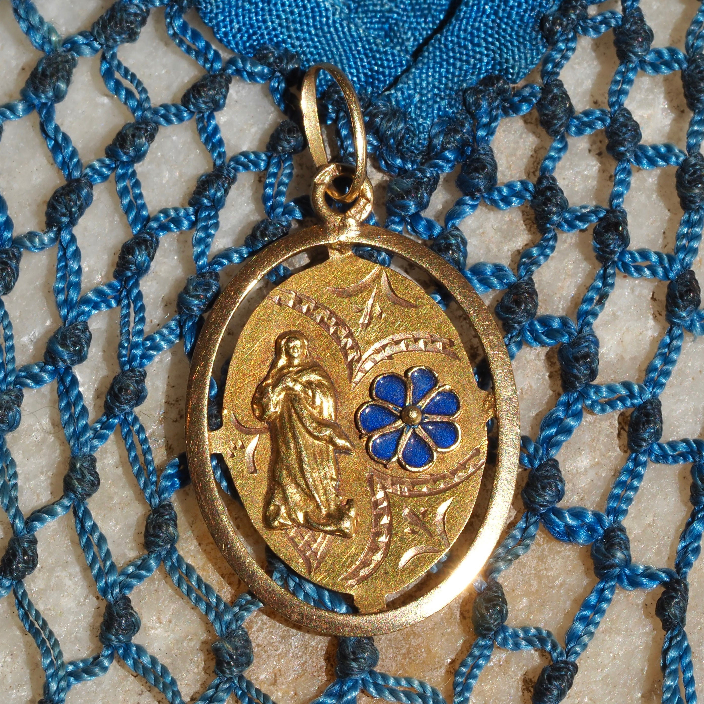 Antique Portuguese 19k Gold and Enamel Mary Pendant