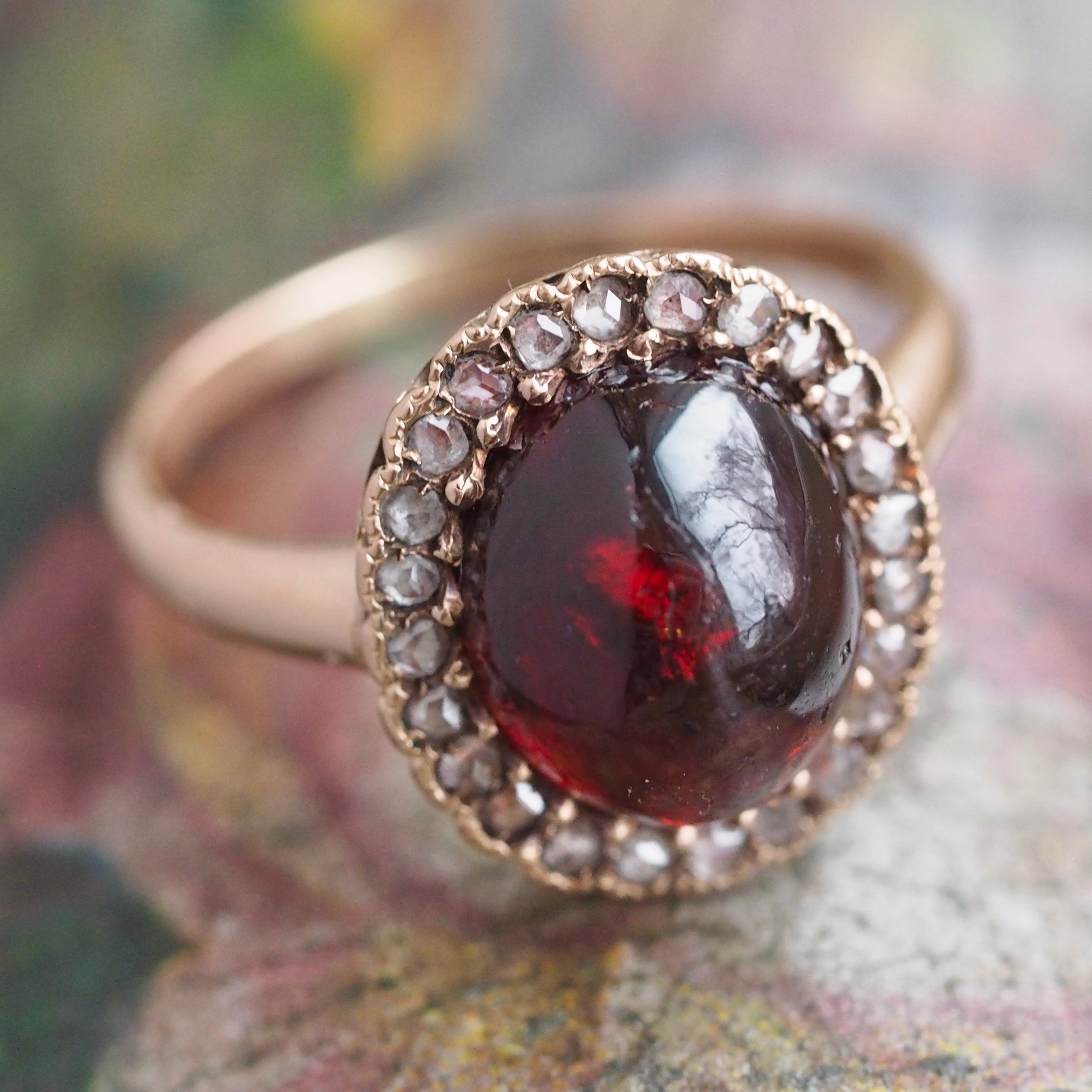 Antique 14k Gold Garnet and Rose Cut Diamond Ring