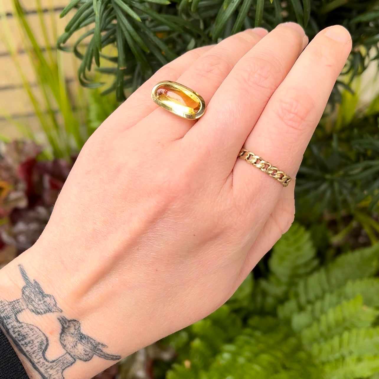 Vintage Italian 18k Gold Modernist Buff Cut Citrine Ring