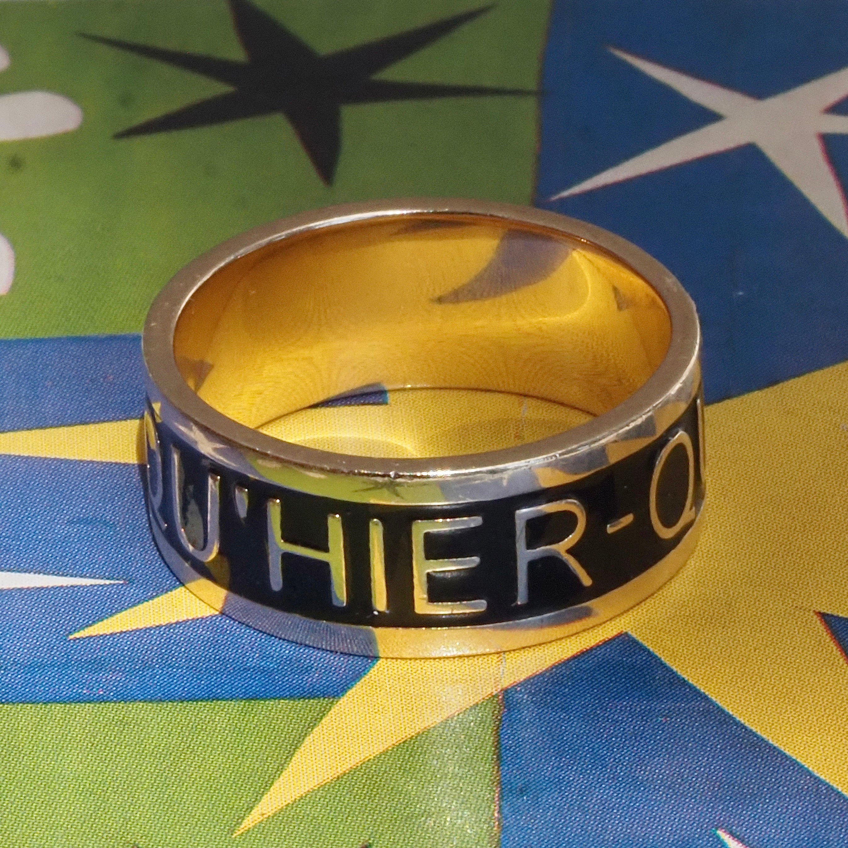 Qu'Heir Que Demain "More Than Yesterday, Less Than Tomorrow" 14k Gold Black Enamel Wide Band