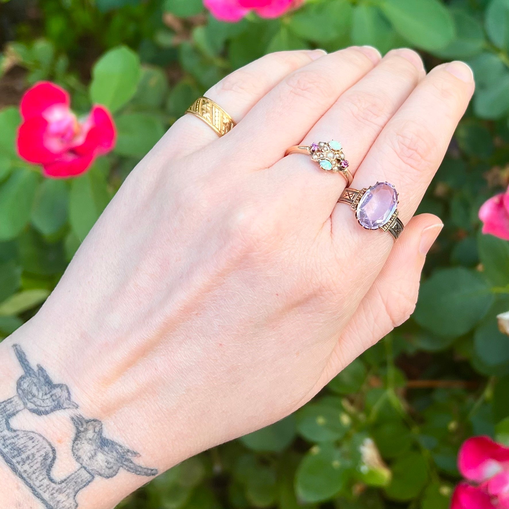 Victorian 10k Gold Rose De France Amethyst Ring