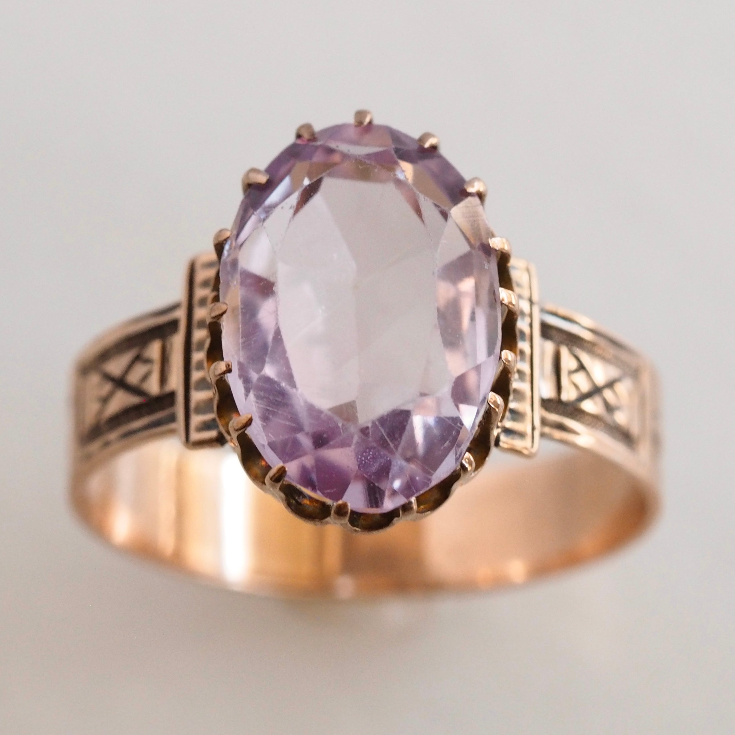 Victorian 10k Gold Rose De France Amethyst Ring