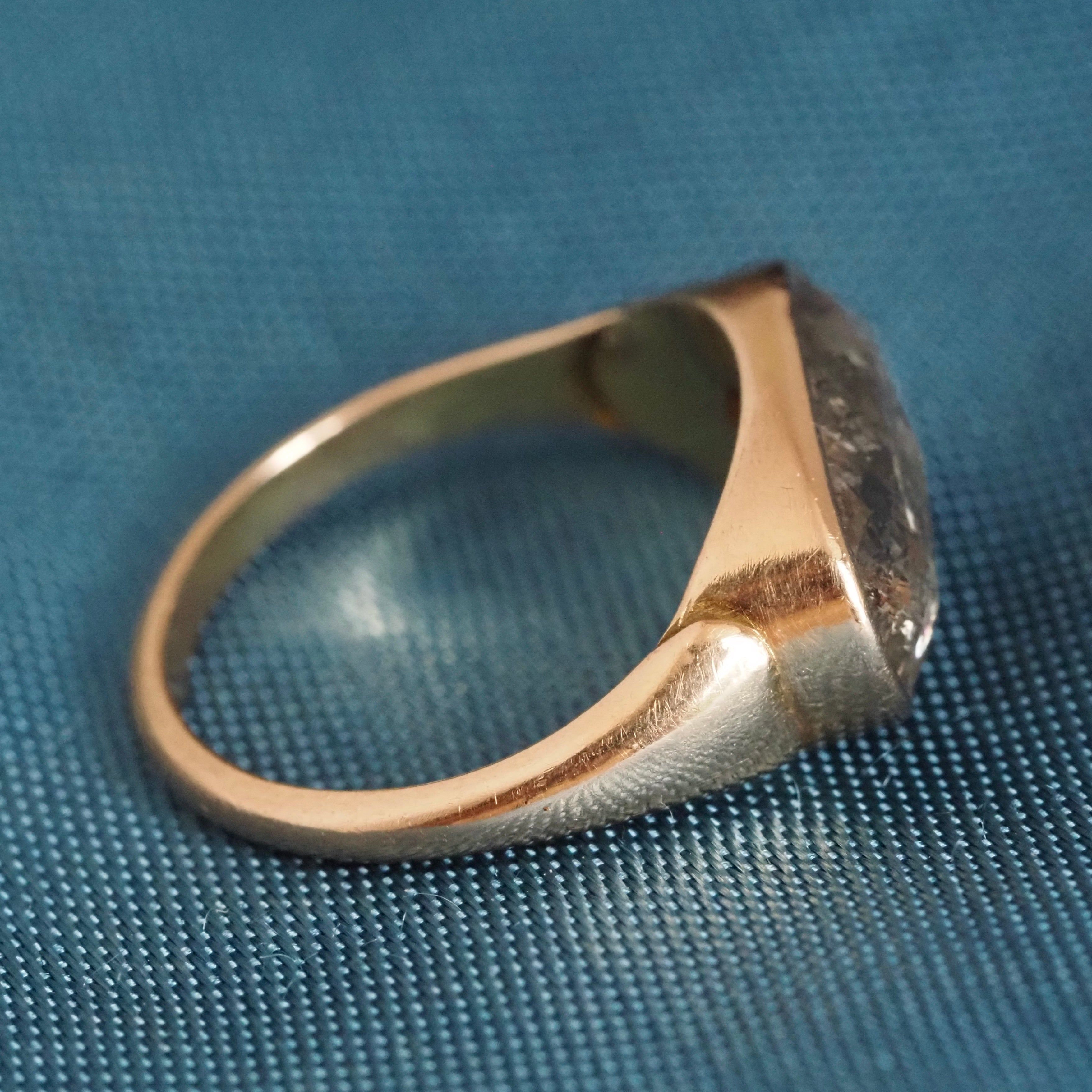 East West Salt and Pepper Rose Cut Diamond Solitaire 14k Gold Engagement Ring