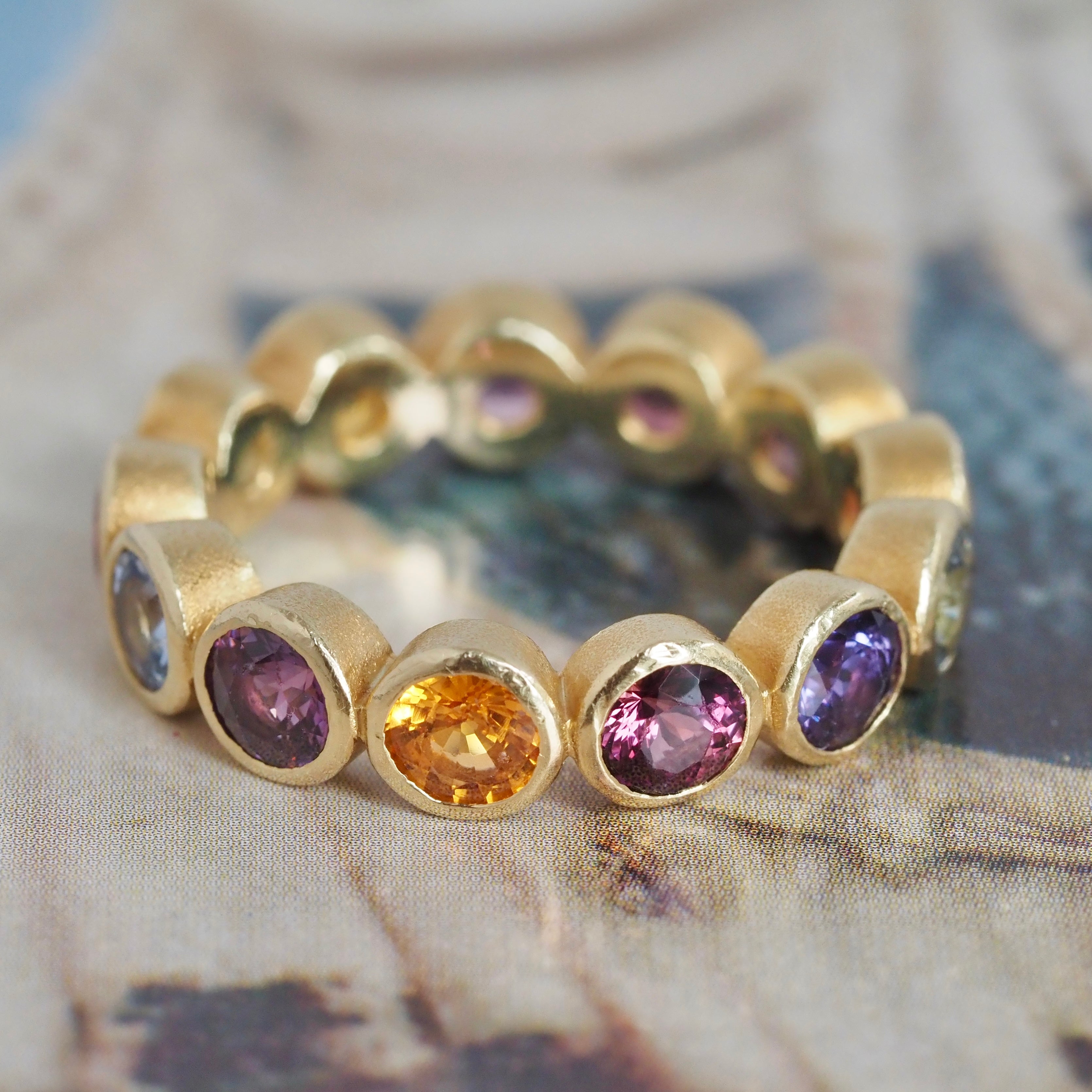 Multicolored Sapphire Eternity 18k Gold Ring