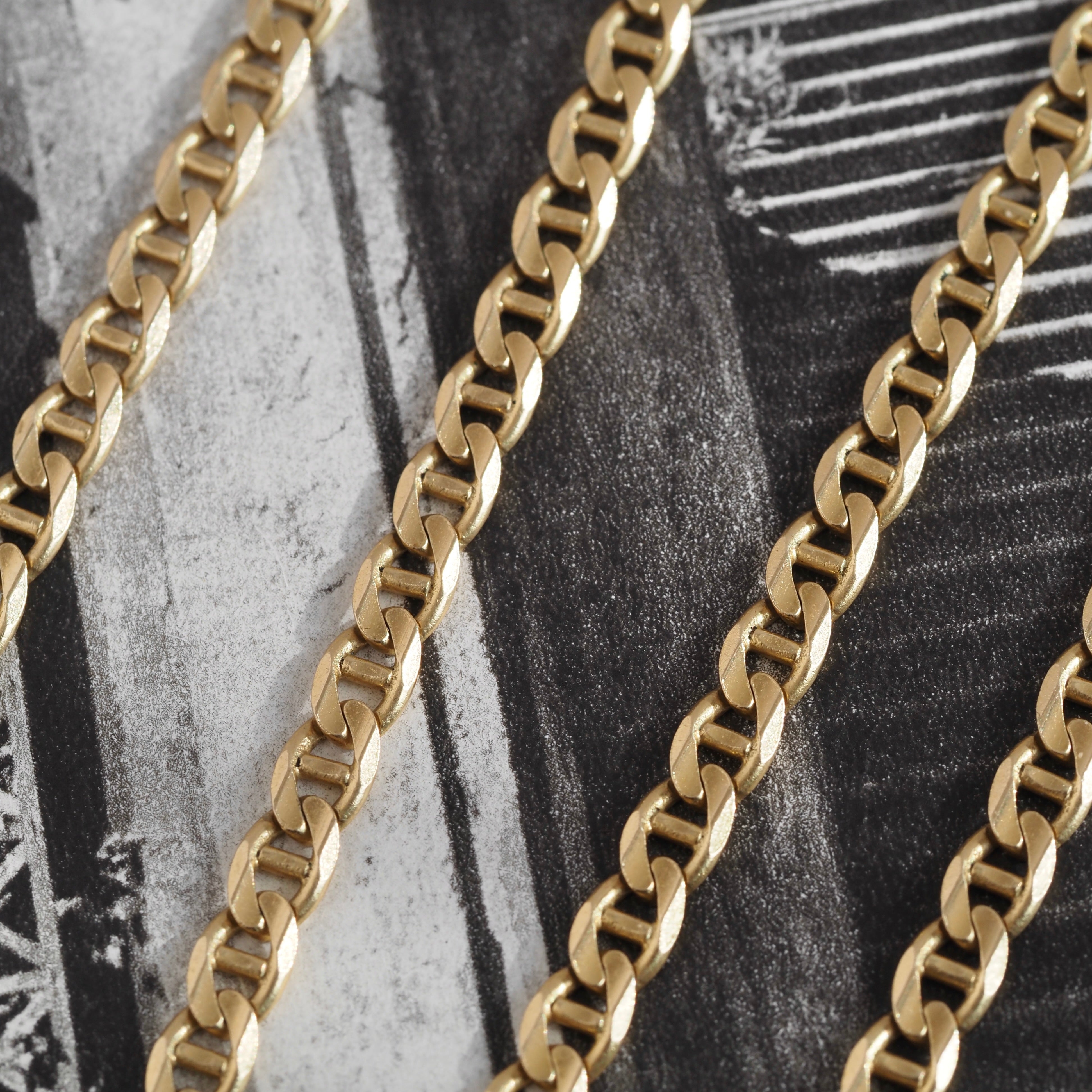 Vintage Italian Faceted Solid Link Mariner Chain 14k Gold 20" Necklace