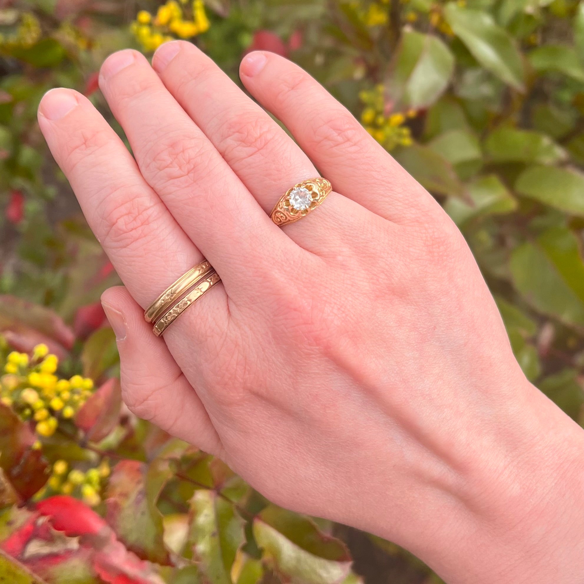 Antique Victorian 14k Gold White Topaz Belcher Ring