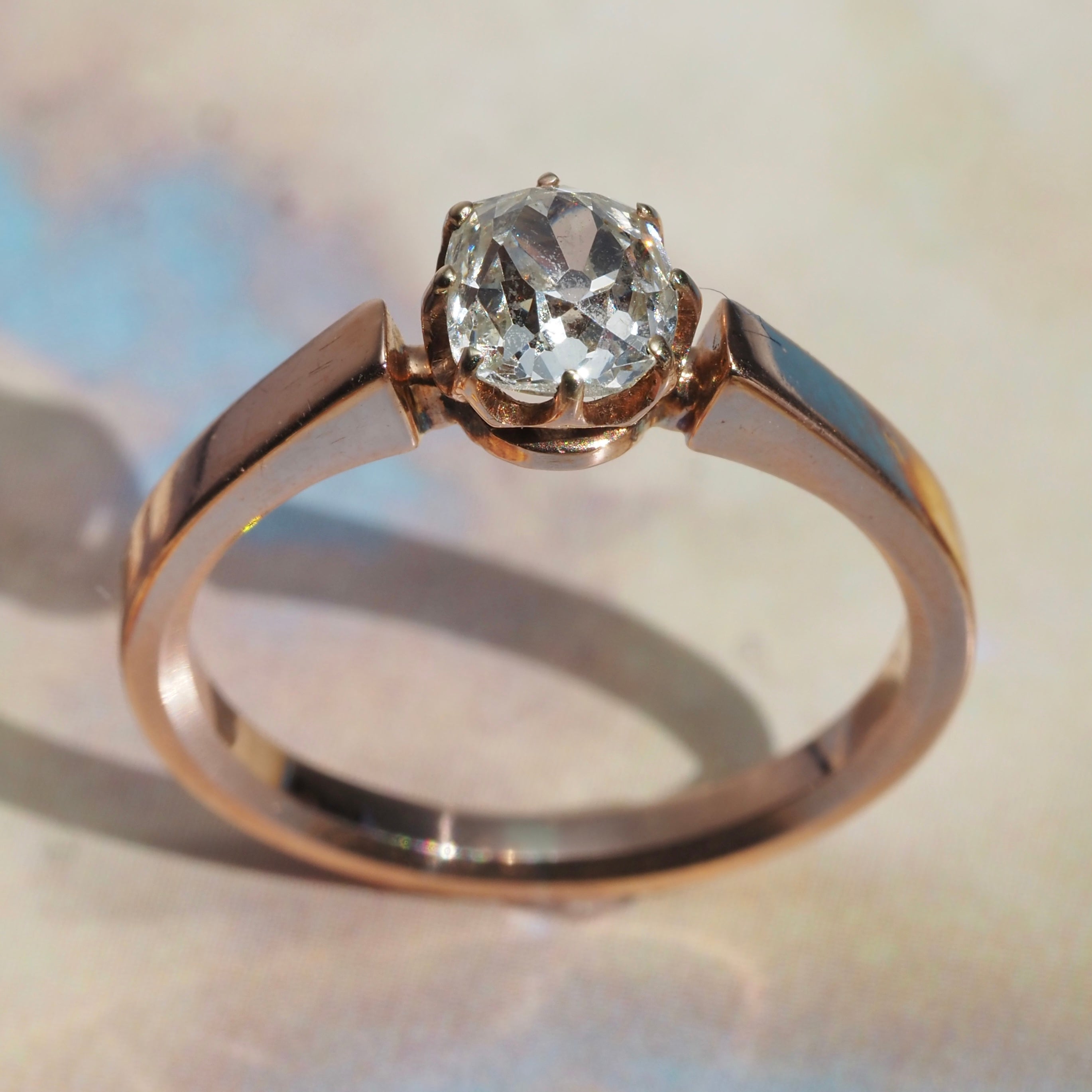 Antique Victorian Old Mine Cut Diamond 14k Gold Solitaire Engagement Ring