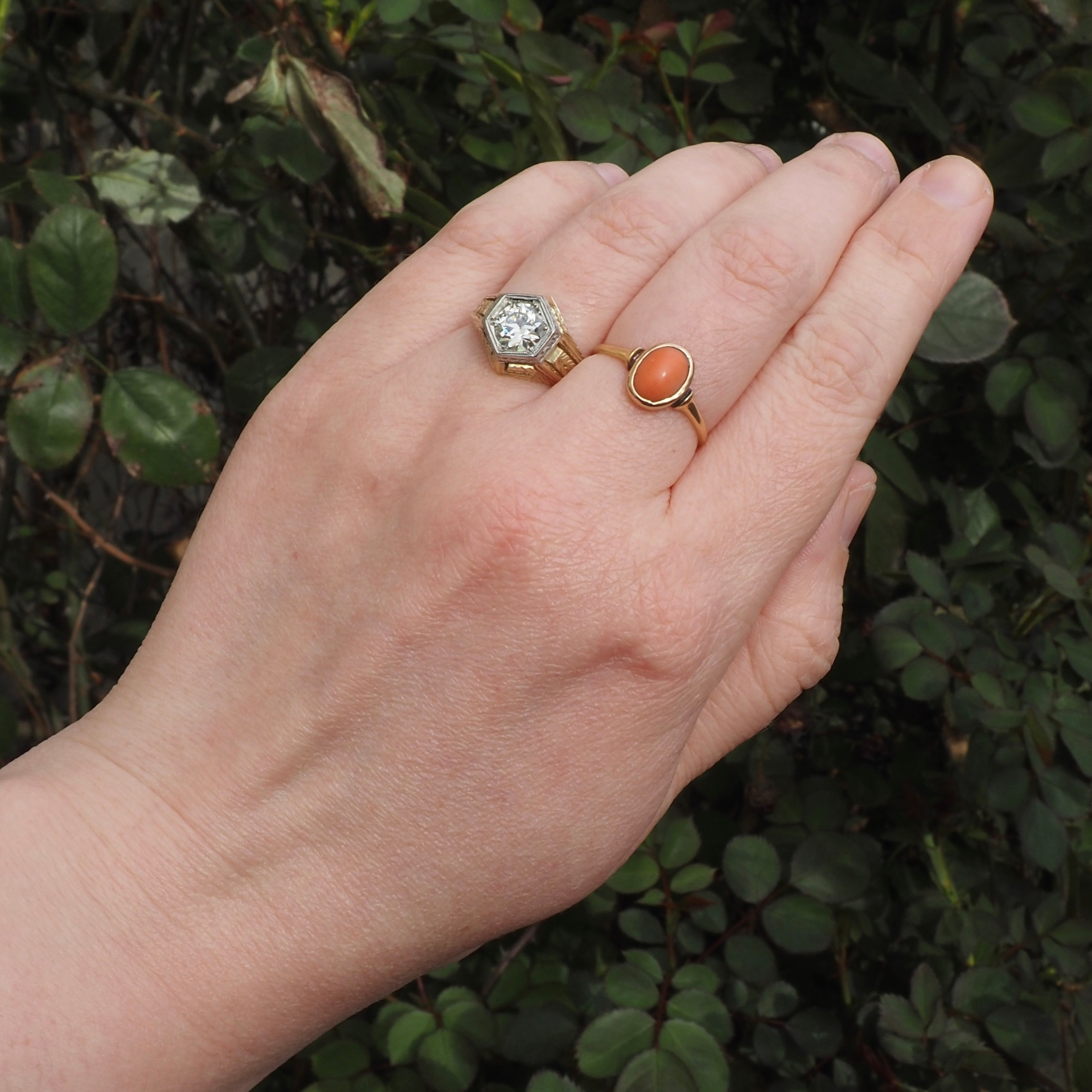 Antique Art Deco 1.22ct Old European Cut Diamond Hexagonal 14k Gold Engagement Ring