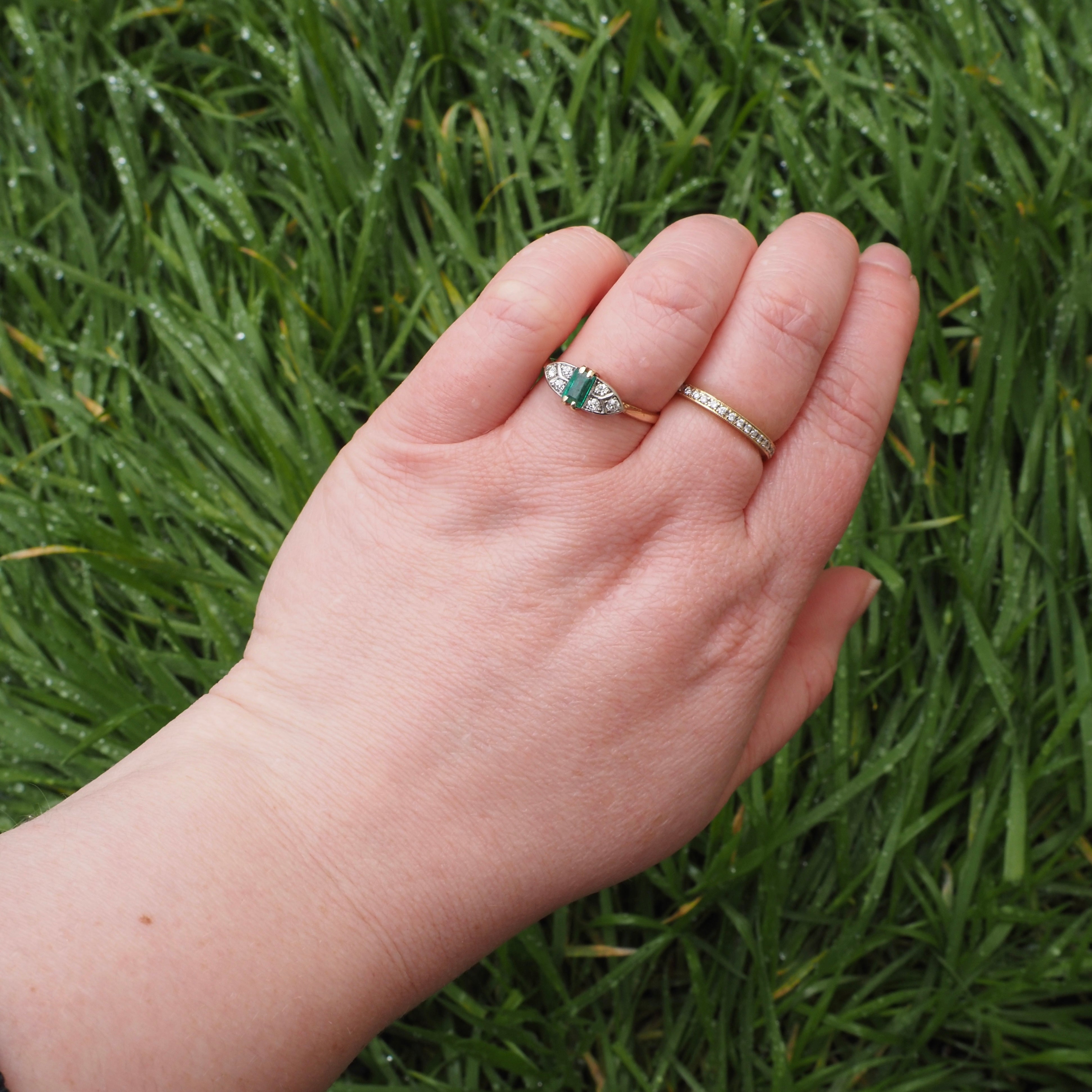 Antique English Emerald & Diamond 18k Gold Ring