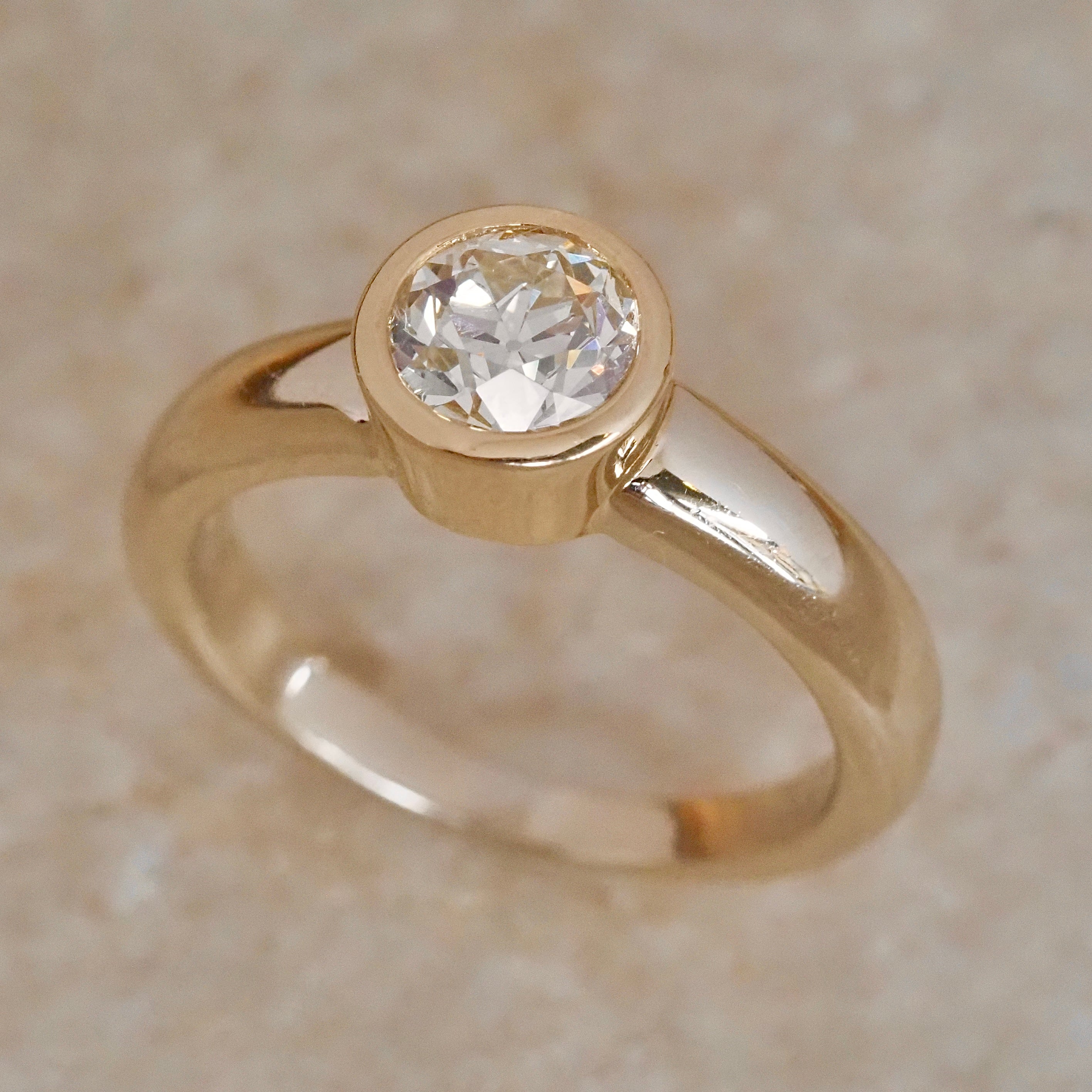 Vintage 14k White & Yellow Gold Bezel Set Old European Cut Diamond Ring