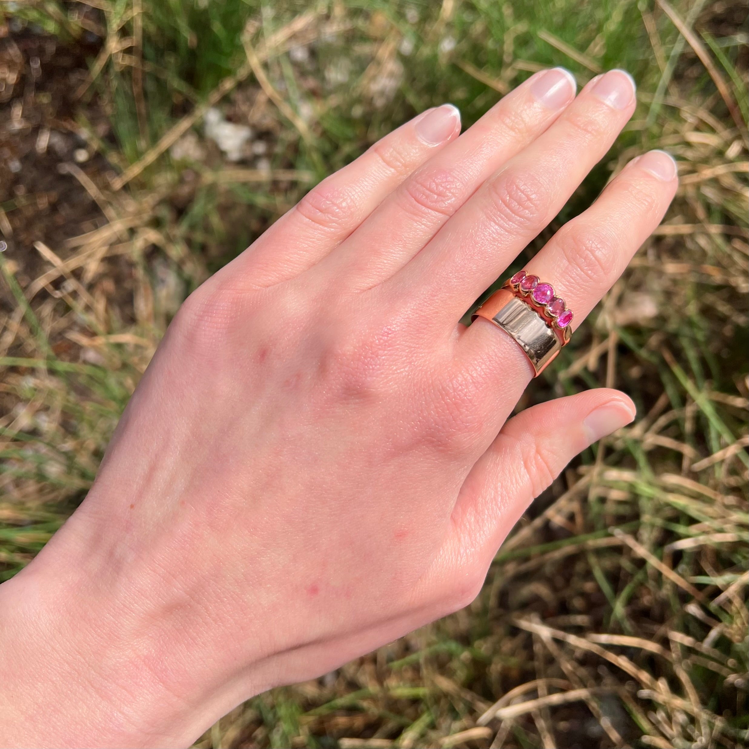 Vintage Natural Pink Sapphire & Tourmaline 18k Gold Ring
