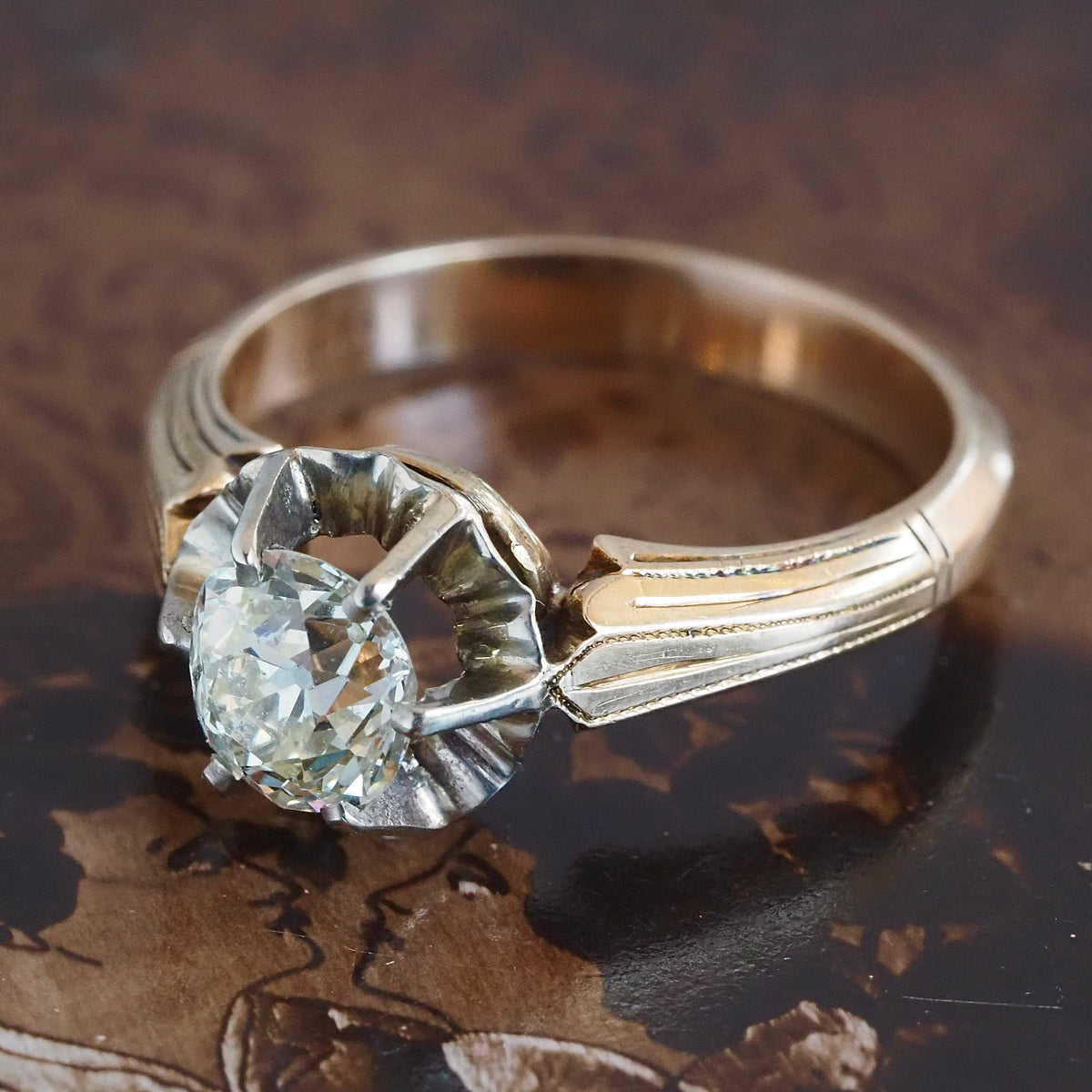 Antique c. 1920 Old Mine Cut Diamond 14k Gold Engagement Ring