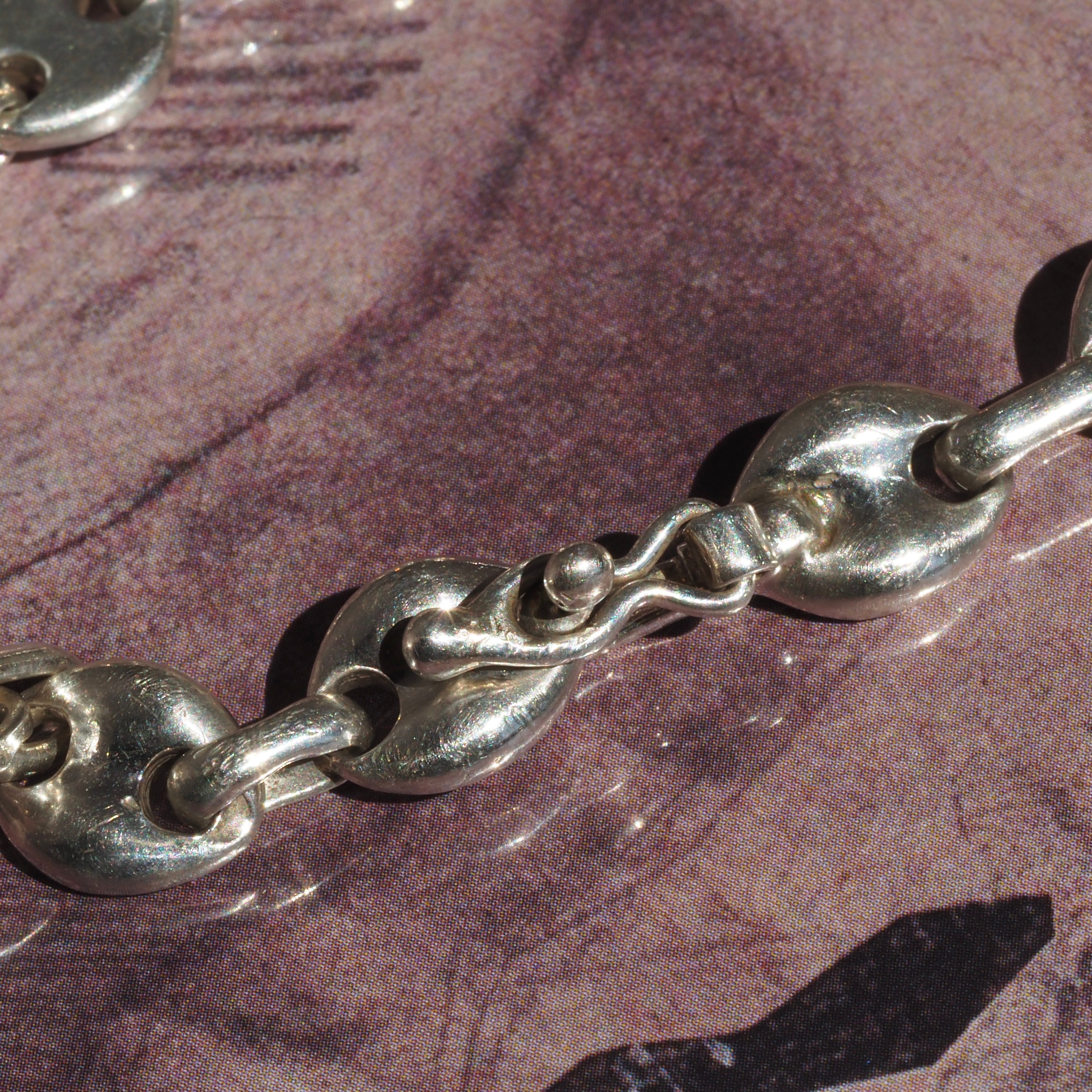 Vintage Taxco Sterling Silver Puffy Mariner Link Bracelet