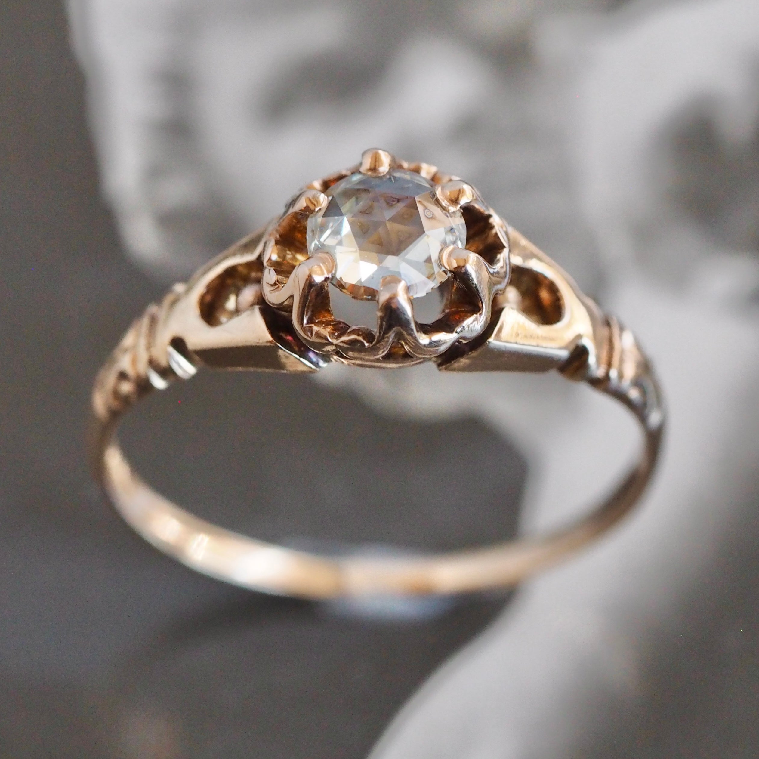 Antique Victorian 14k Gold Rose Cut Diamond Ring