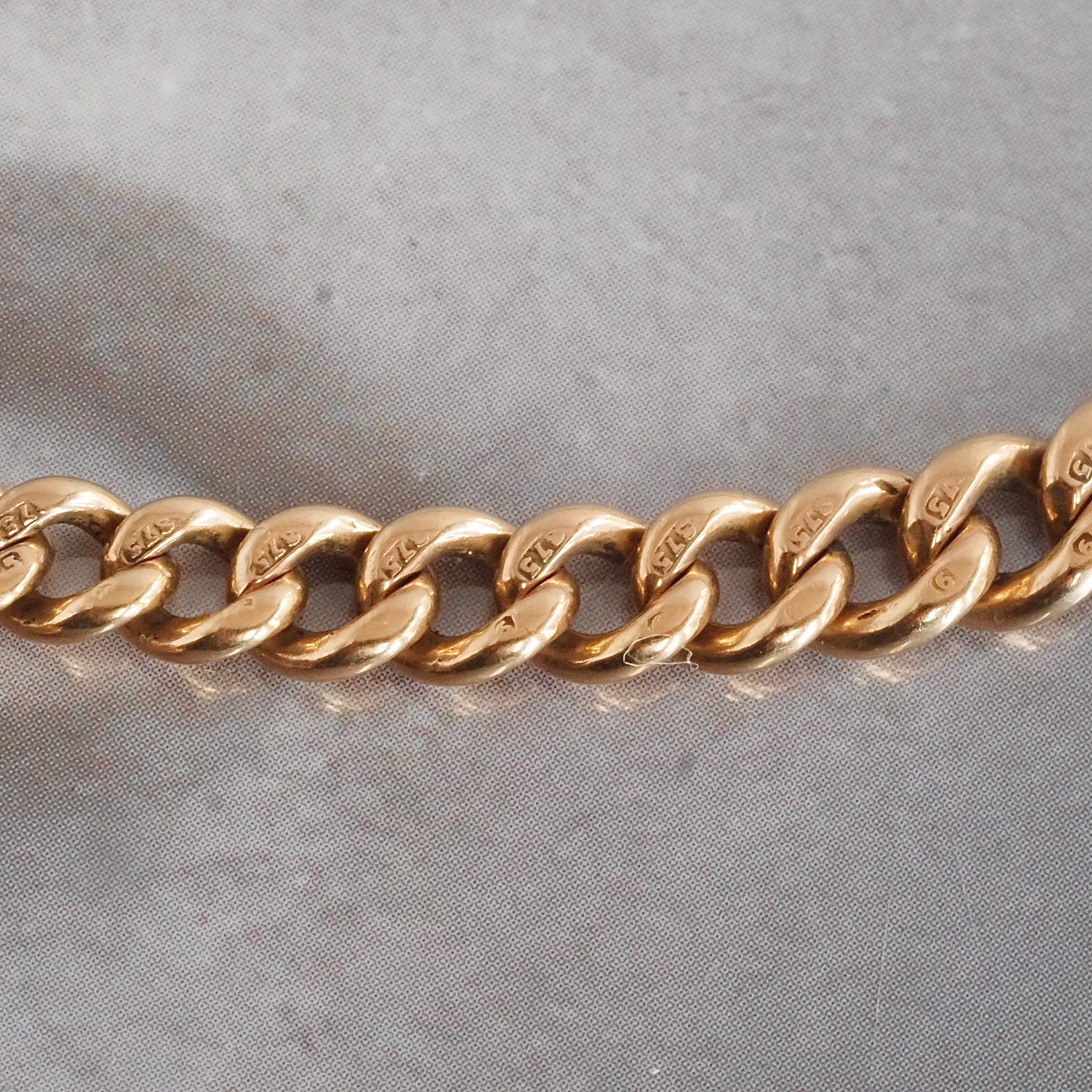 Antique English Graduated Curb Watch Chain Necklace with T-Bar and Bolt Clasp in 9k Gold