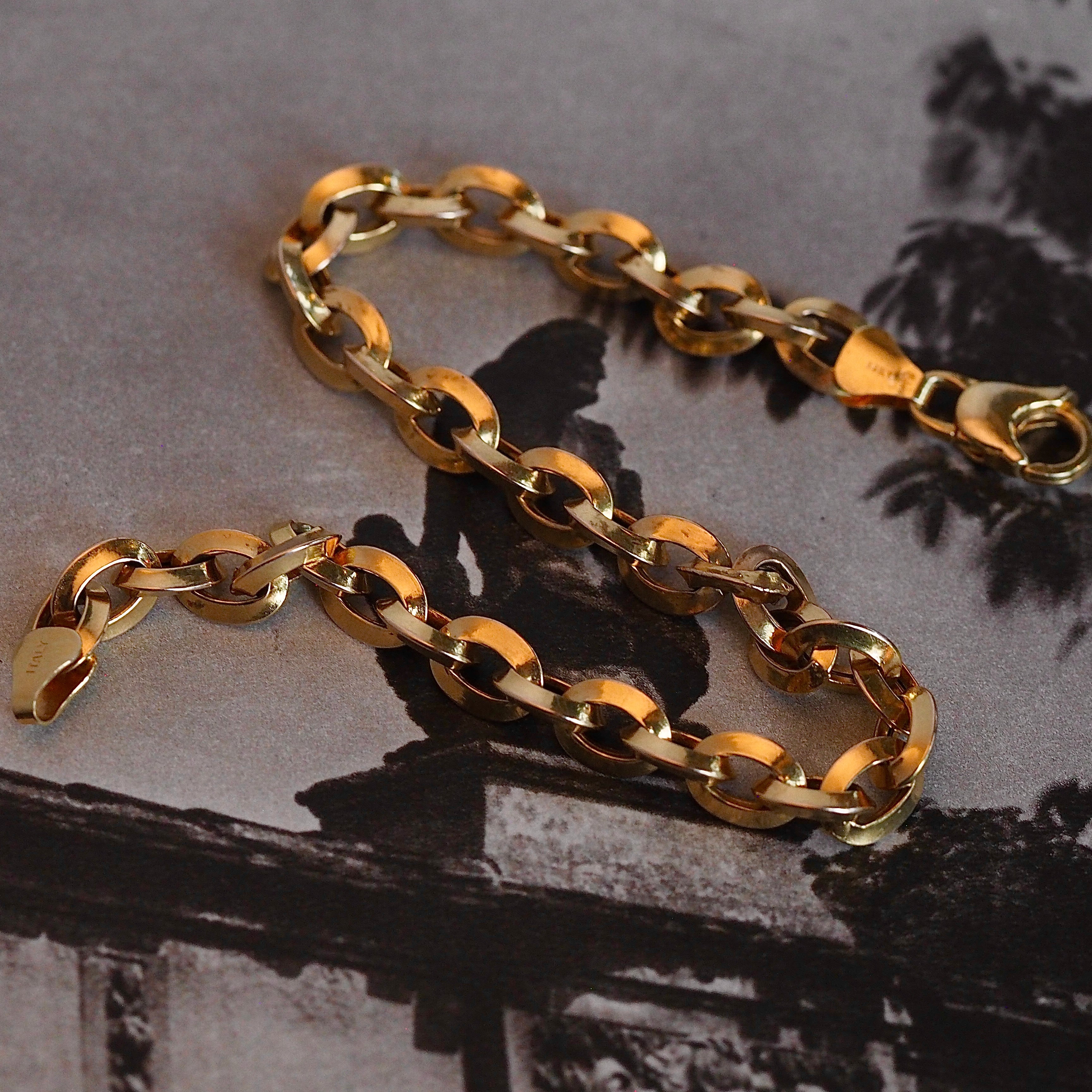 Vintage Italian 14k Gold Knife Edge Oval Link Chain Bracelet