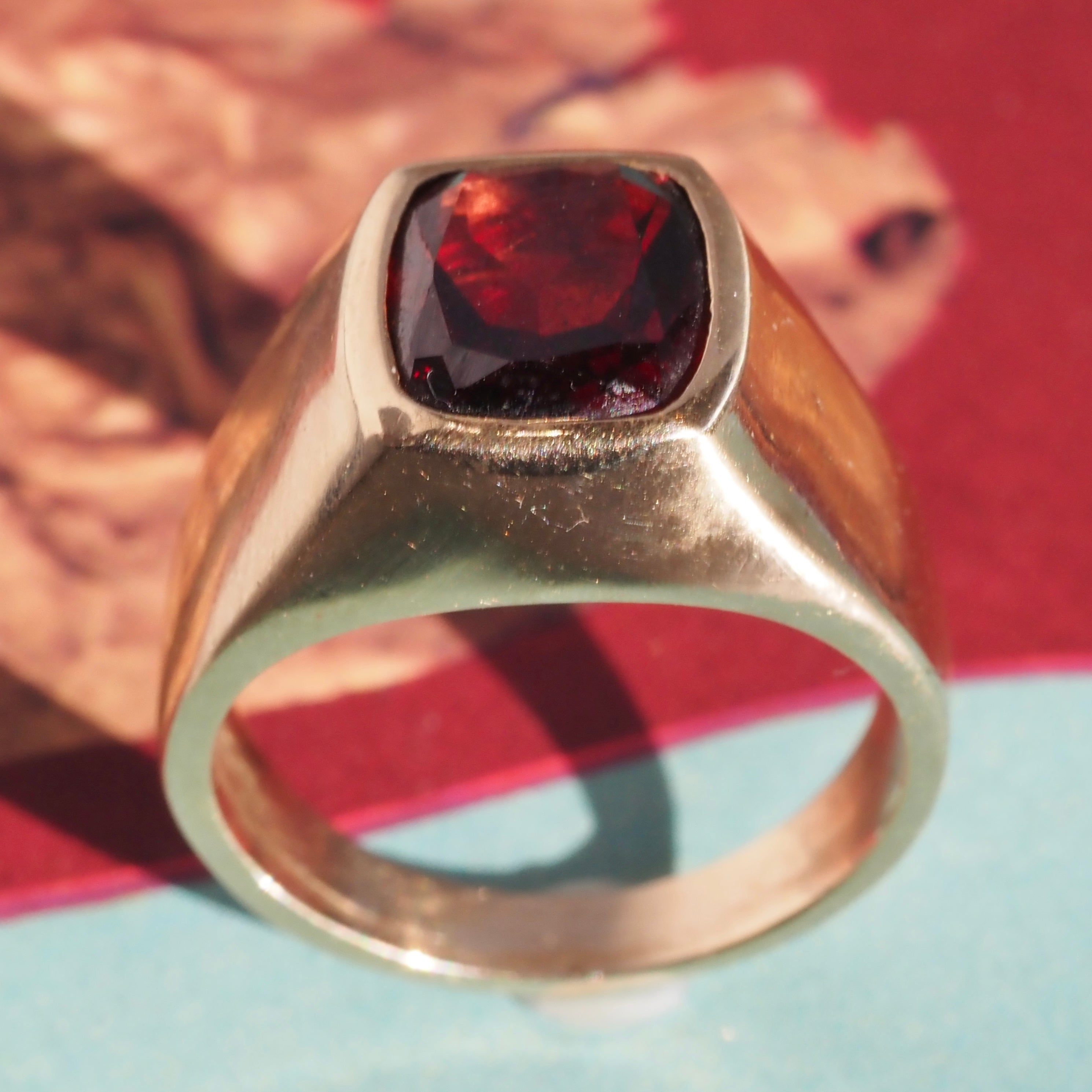 Vintage Garnet 14k Gold Signet Ring