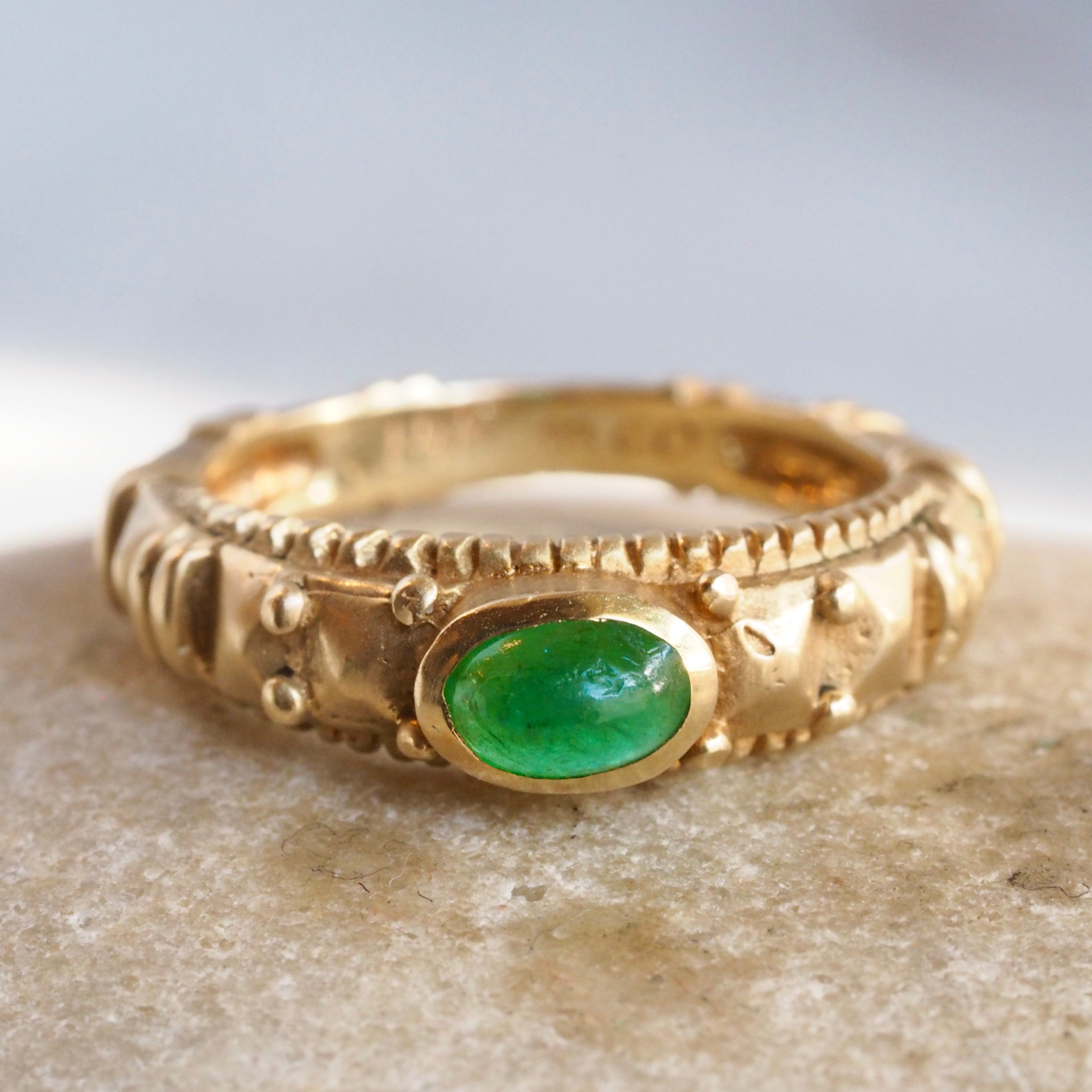 Vintage Artisan 14k Gold Bezel Set Emerald Ring