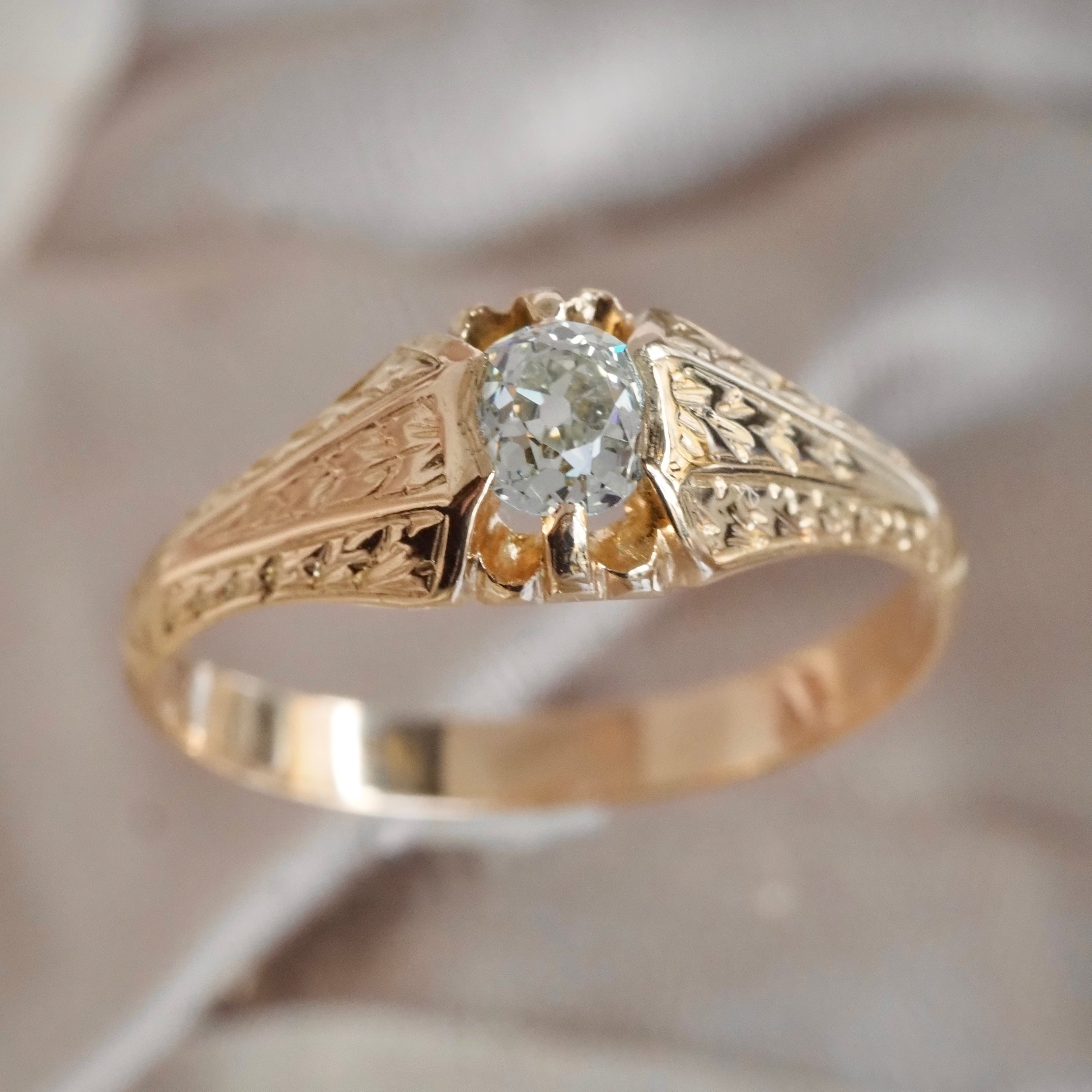 Antique Czech Austro-Hungarian Oval Old Mine Cut Diamond 14k Gold Engagement Ring