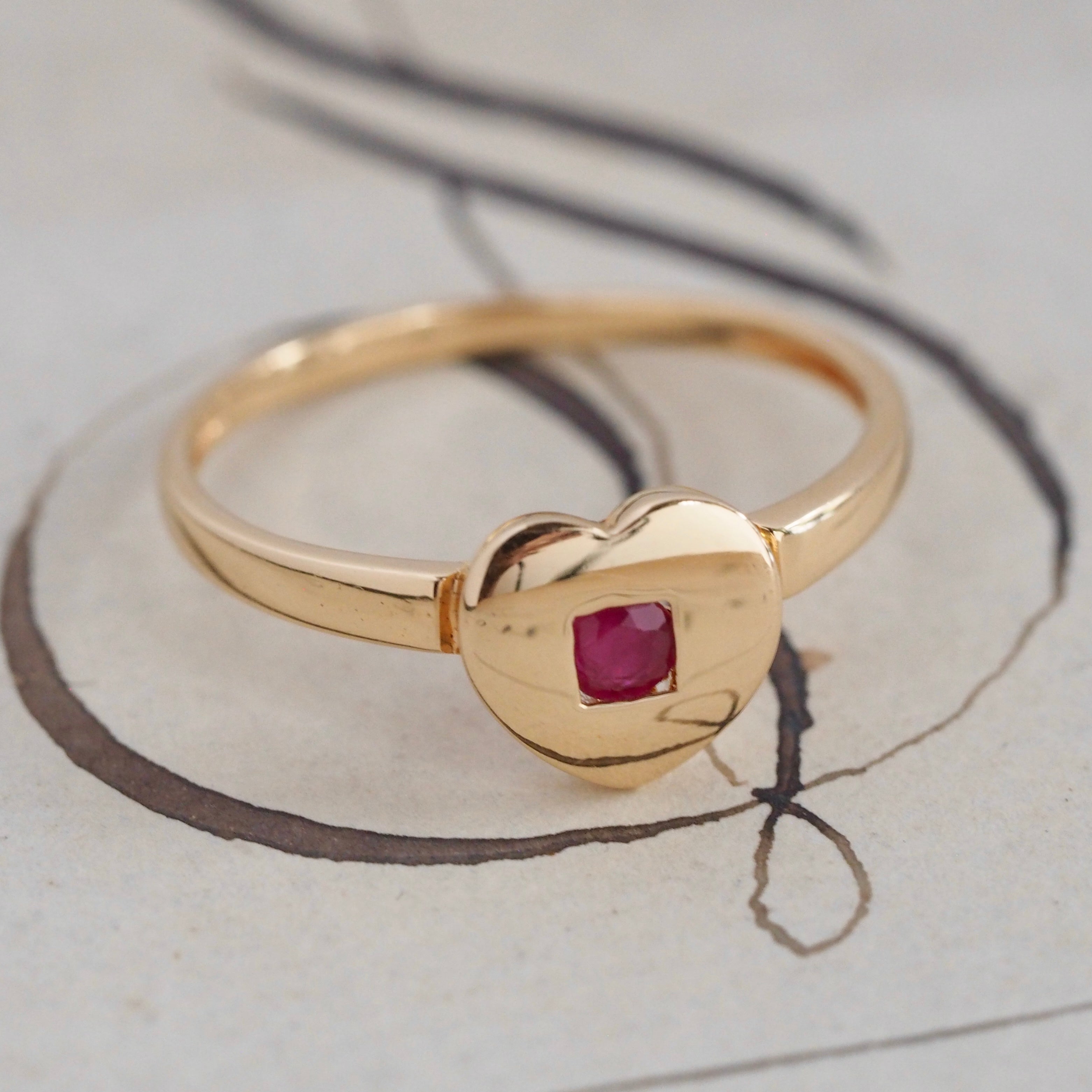 Vintage French 18k Gold Natural Ruby Heart Ring
