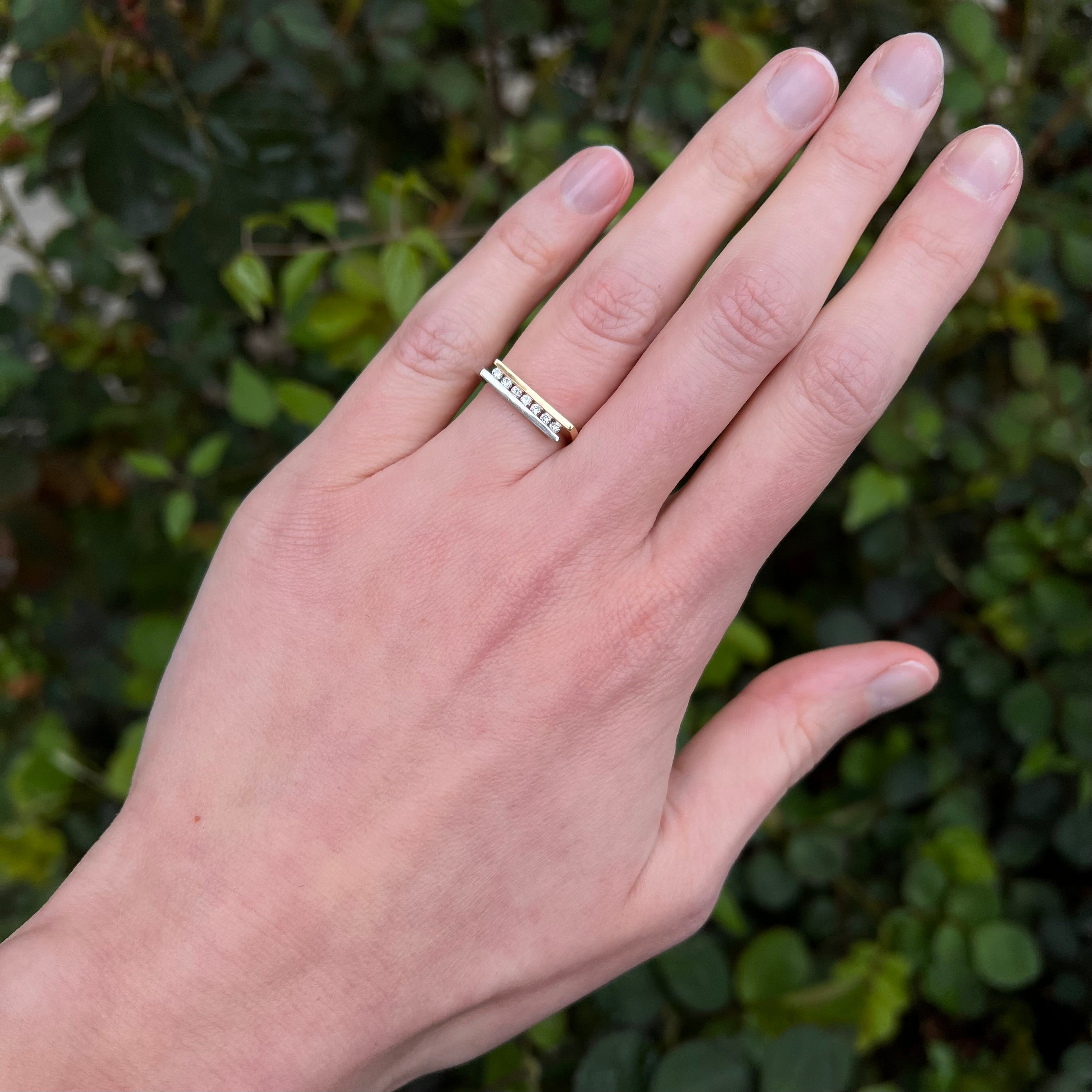 Modernist 14k Gold Two Tone Channel Set Diamond Ring