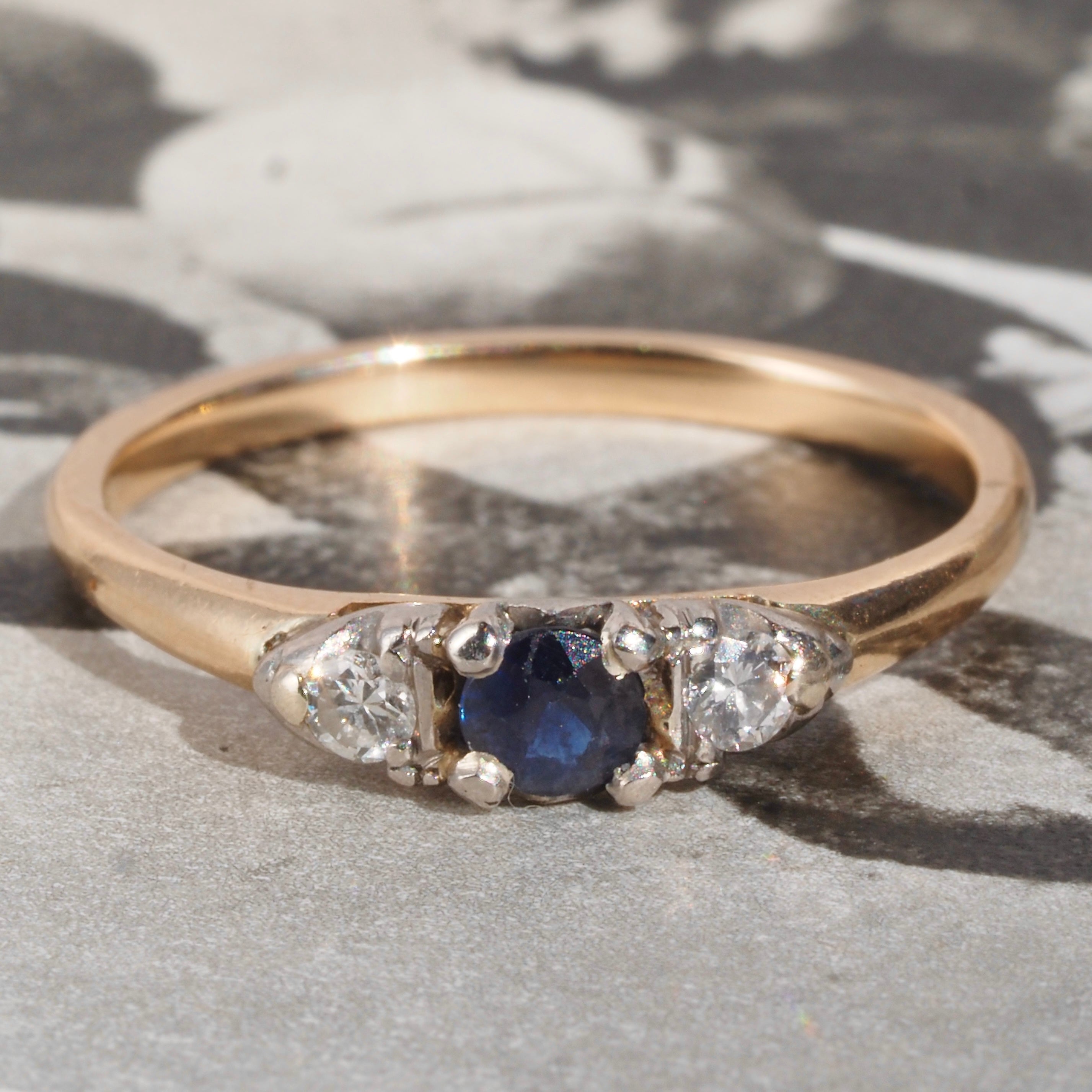 Antique Sapphire and Diamond 14k Gold Two-Tone ring