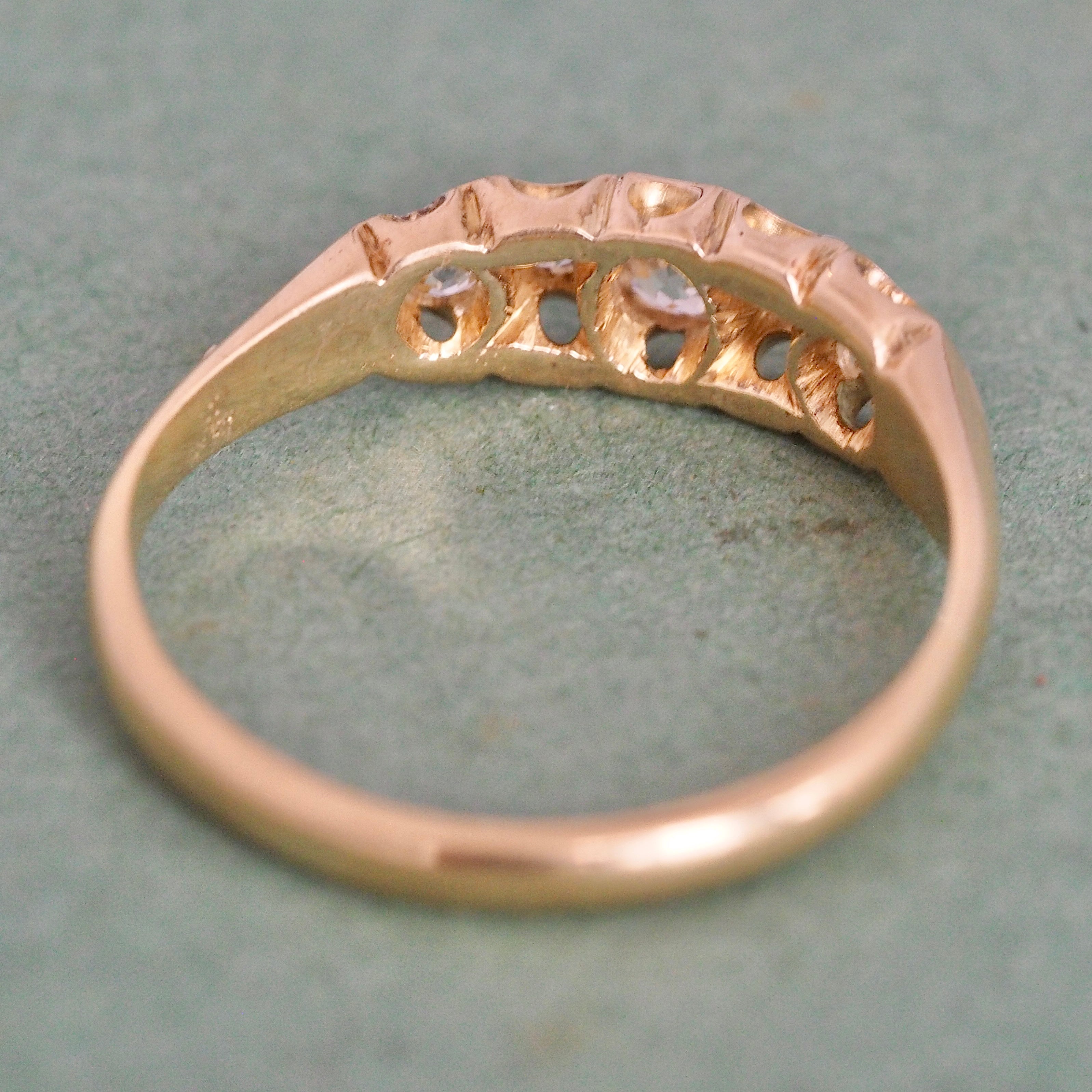 Antique Victorian 18k Gold Old Mine Cut Diamond Five Stone Ring