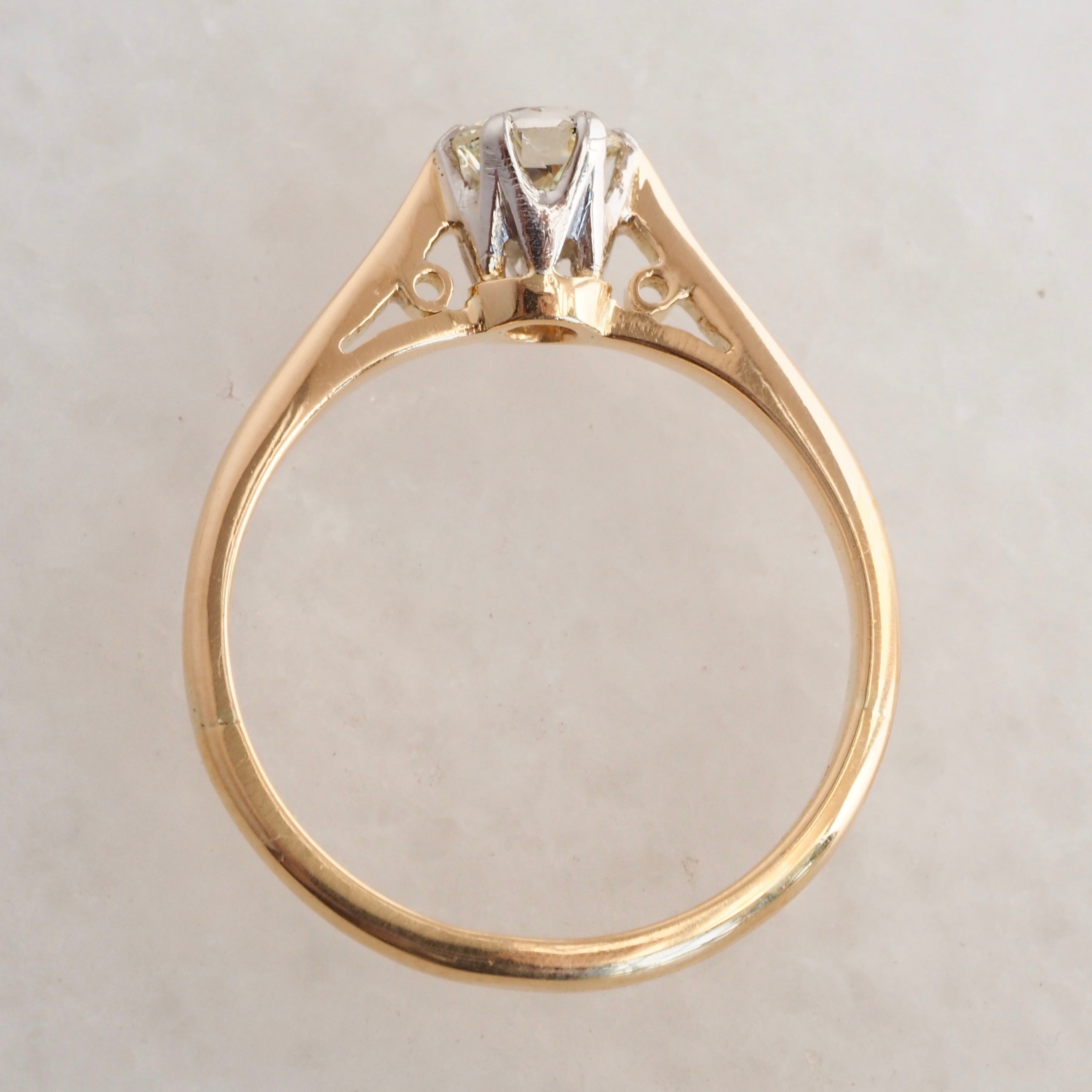 Antique Art Deco English 18k Gold Old Mine Cut Diamond Solitaire Ring