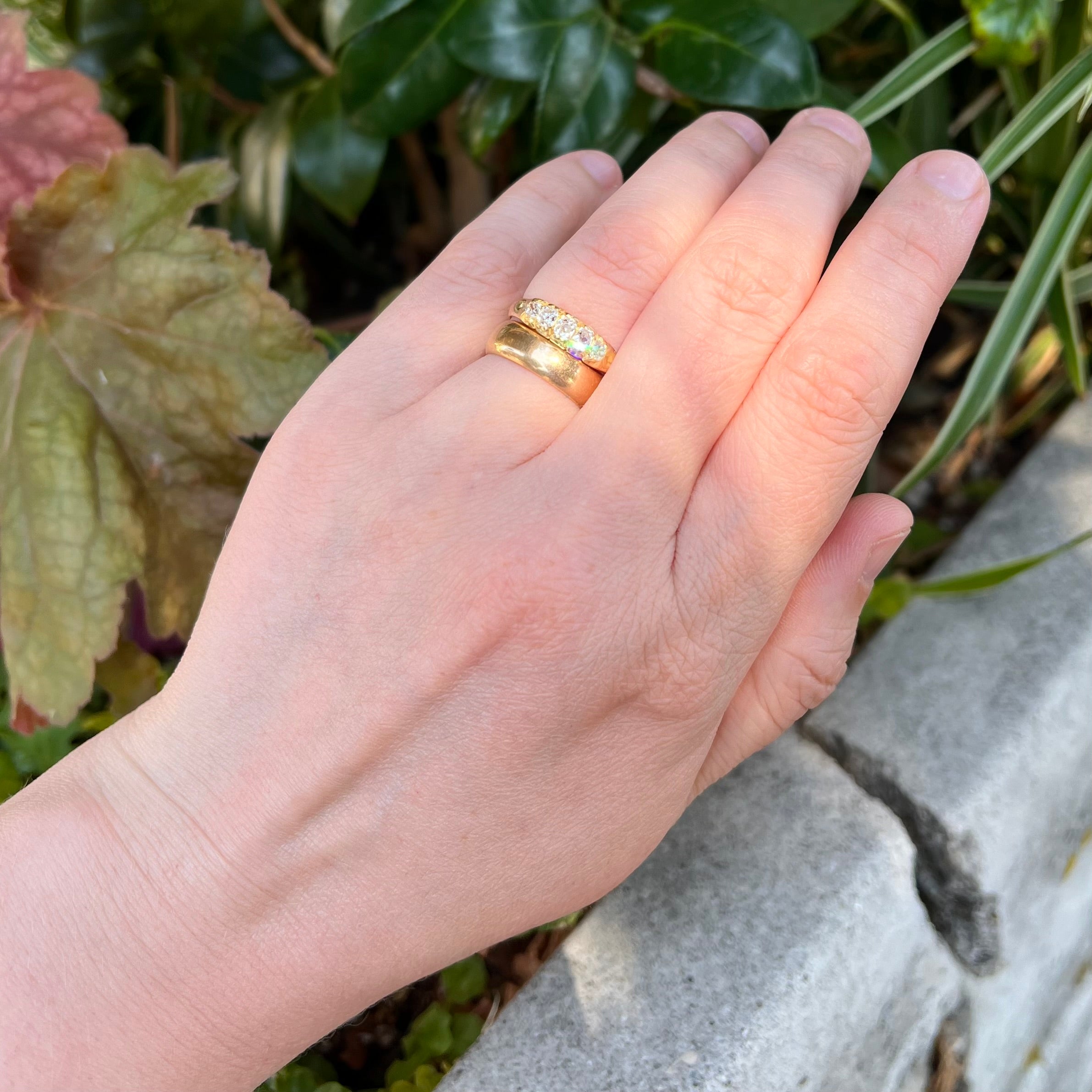 Antique Victorian 18k Gold Old Mine Cut and Single Cut Five Stone Half Hoop Diamond Ring