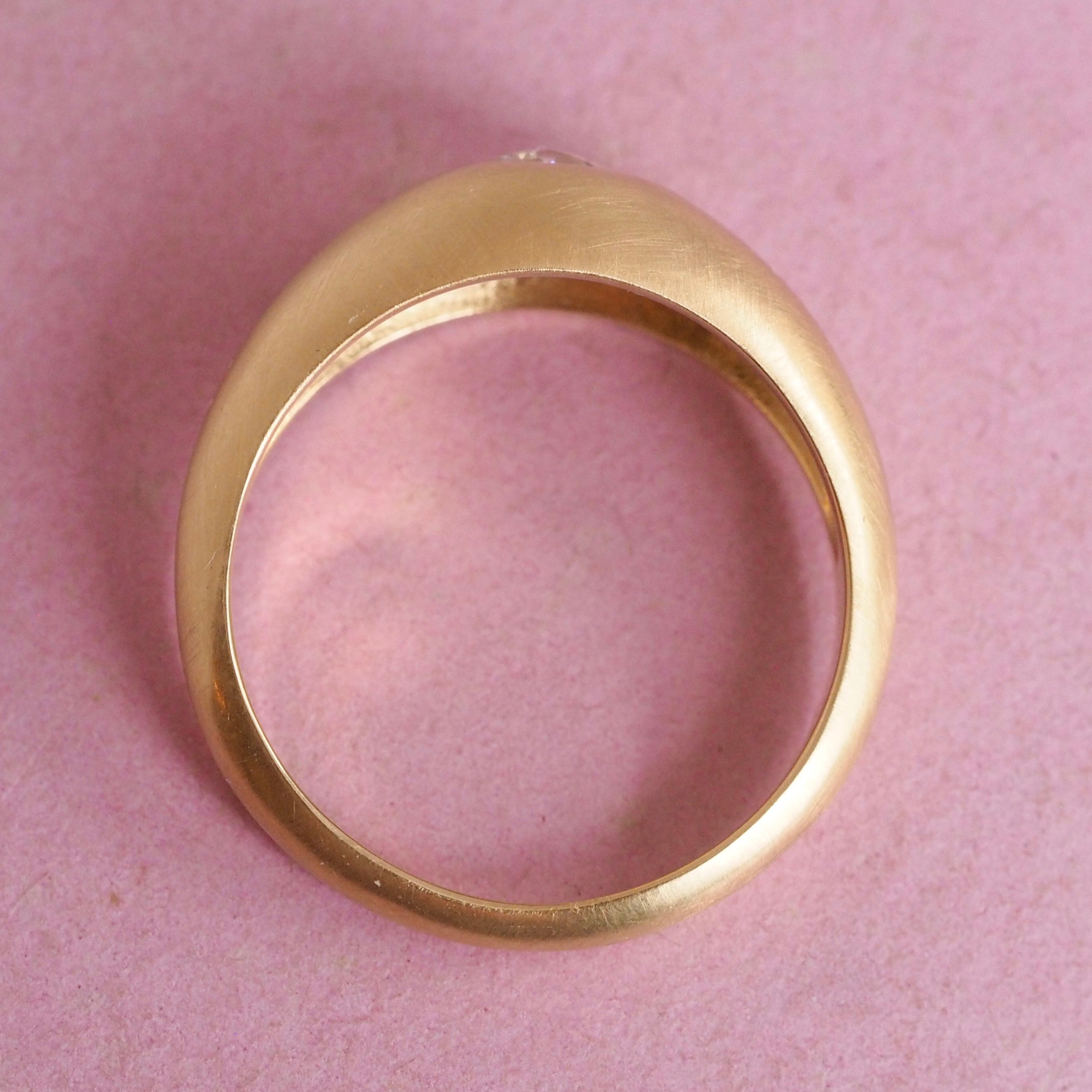 Brushed 18k Gold Old Mine Cut Diamond Flush Set Dome Ring