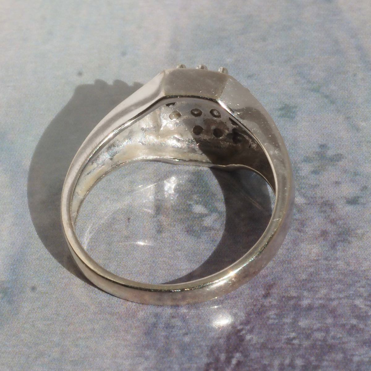 Vintage Squared Diamond 14k White Gold Signet Ring