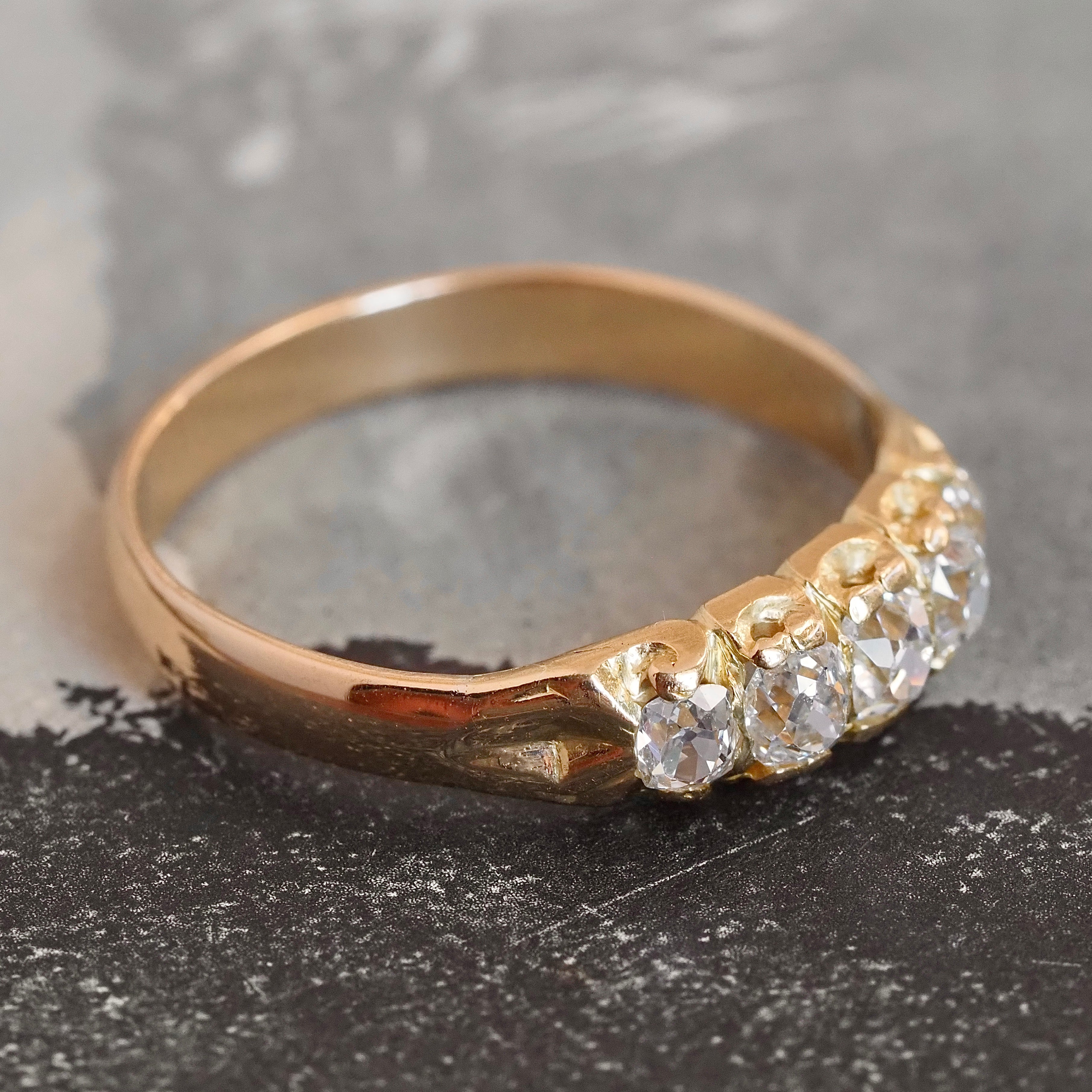 Antique Victorian 18k Gold Old Mine Cut and Single Cut Five Stone Half Hoop Diamond Ring