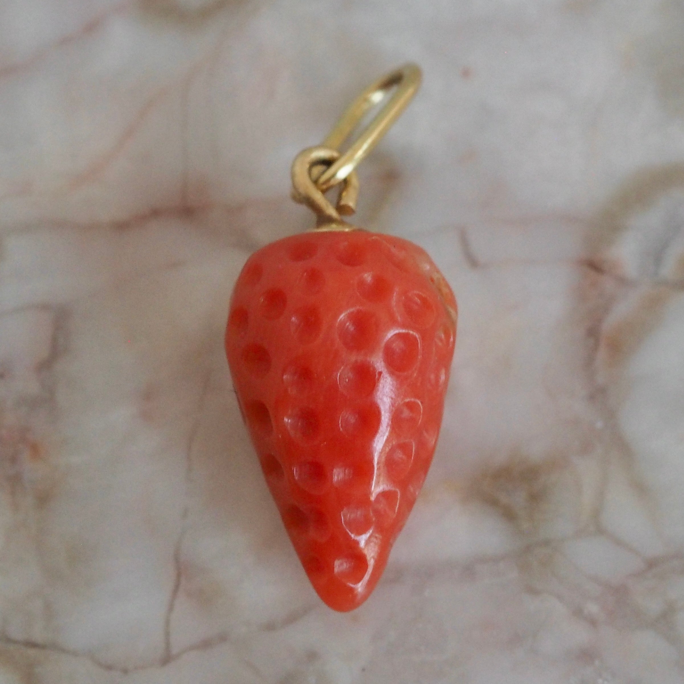 Antique Italian 18k Gold Coral Strawberry Pendant