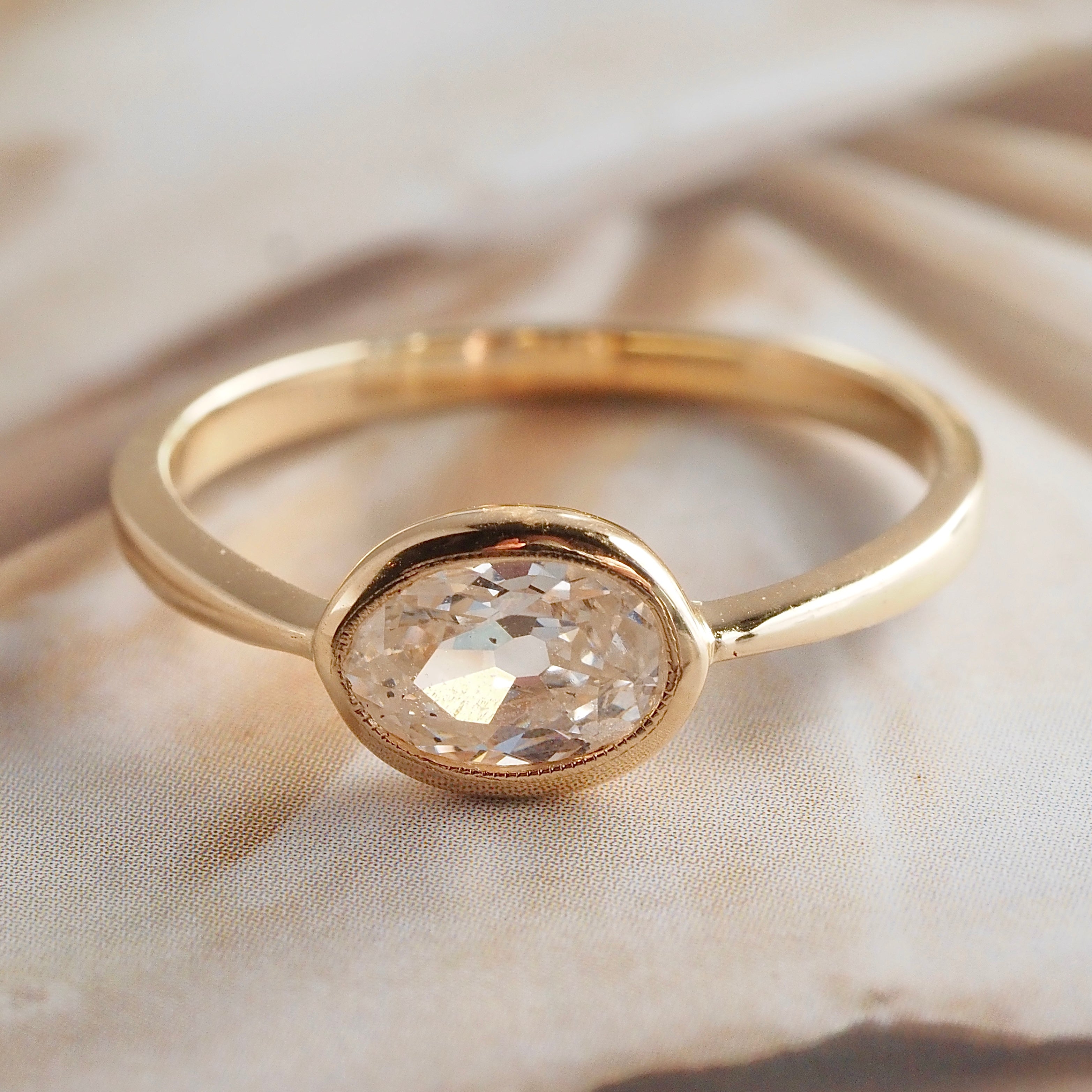 Oval Old European Cut Diamond Solitaire 14k Gold Engagement Ring