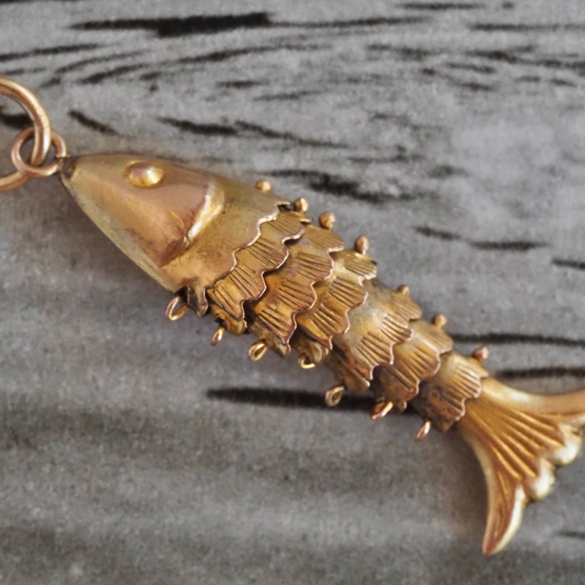 Vintage Articulated Fish 14k Gold Pendant