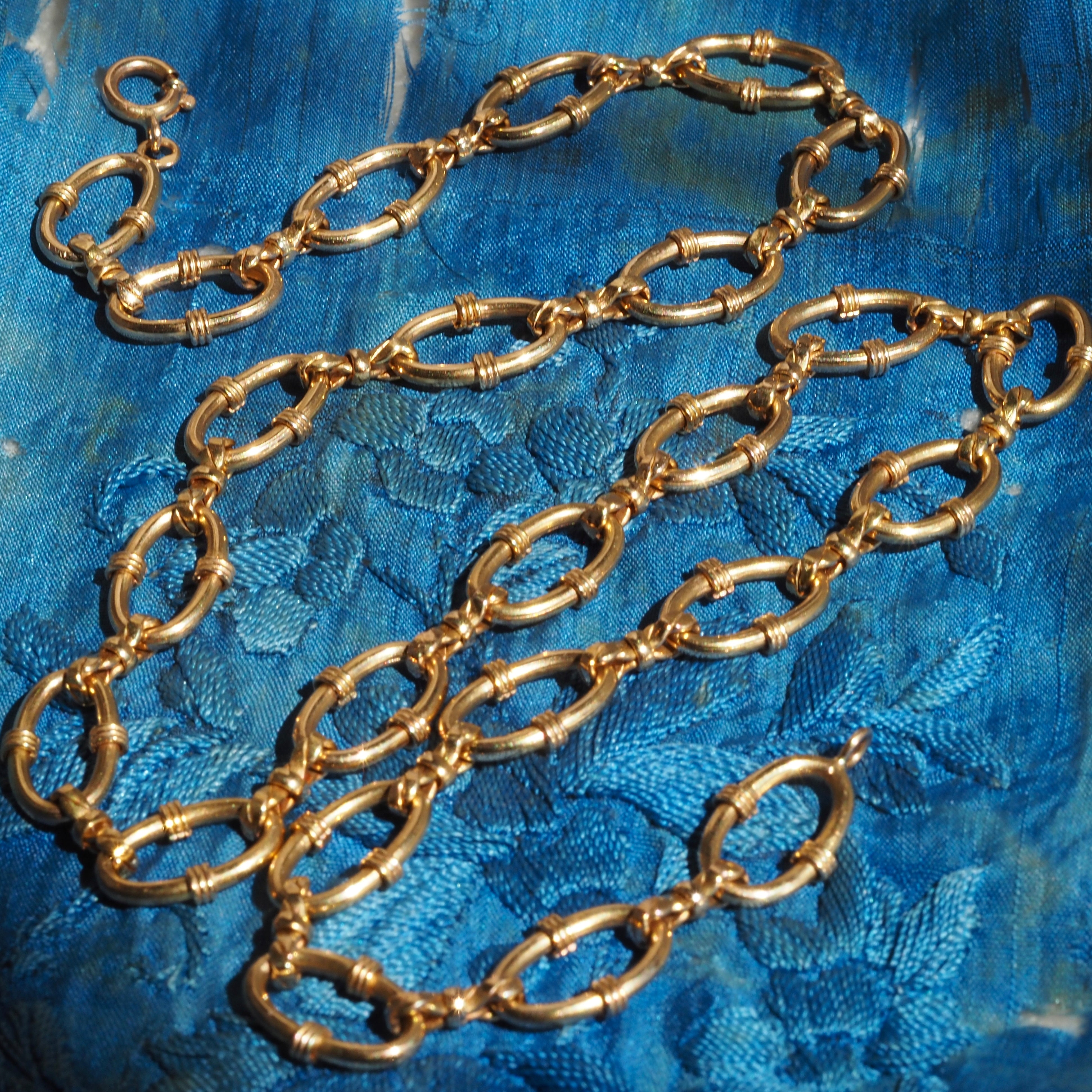 Vintage Portuguese 19k Gold Banded Oval Link Chain Necklace