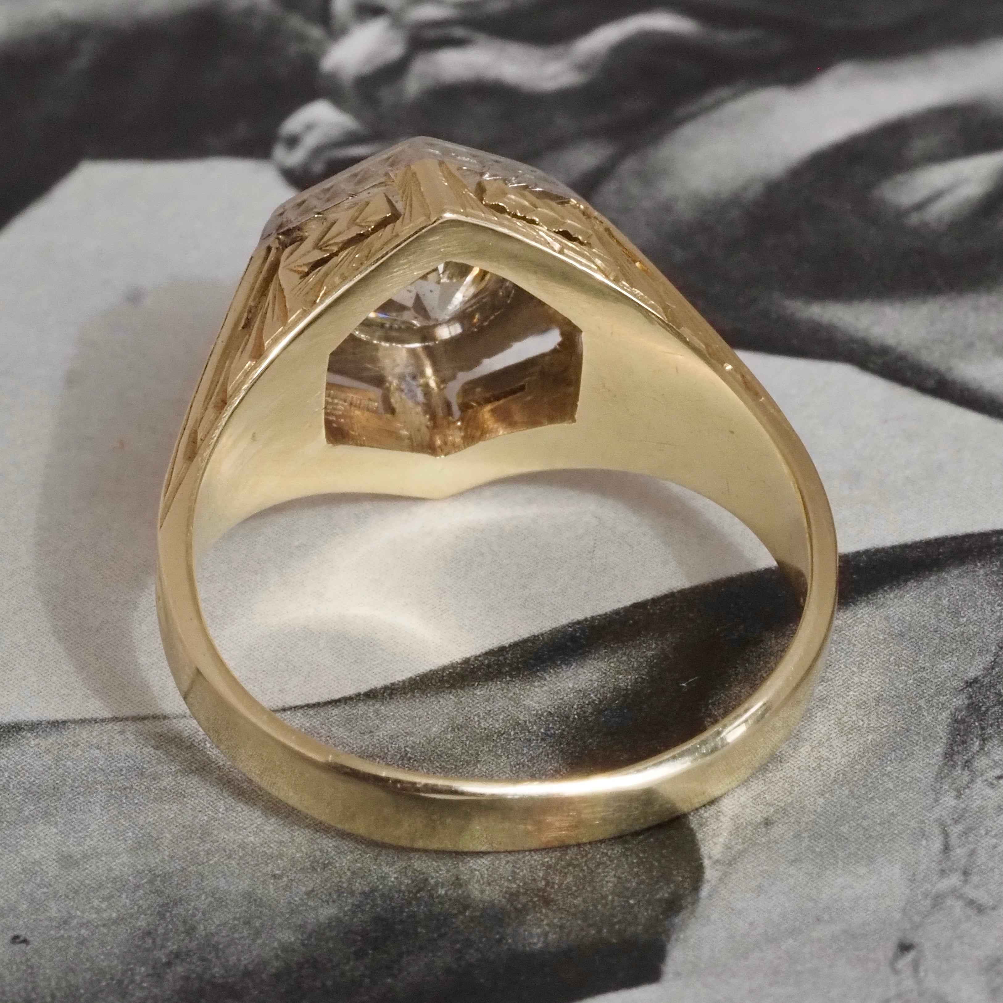 Antique Art Deco 1.22ct Old European Cut Diamond Hexagonal 14k Gold Engagement Ring