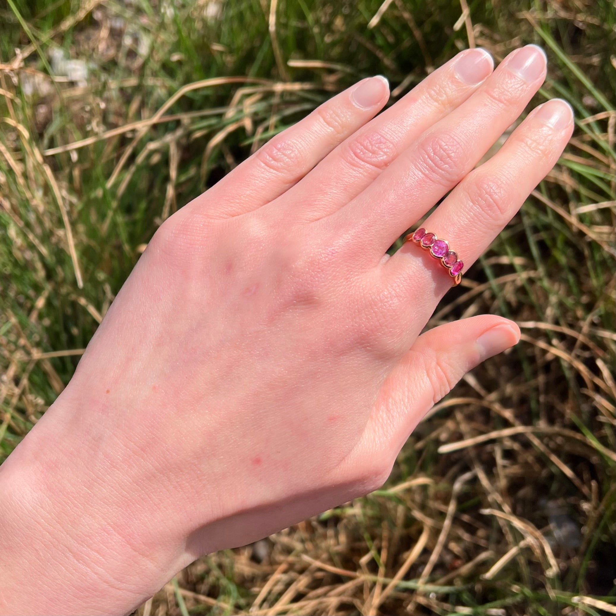 Vintage Natural Pink Sapphire & Tourmaline 18k Gold Ring