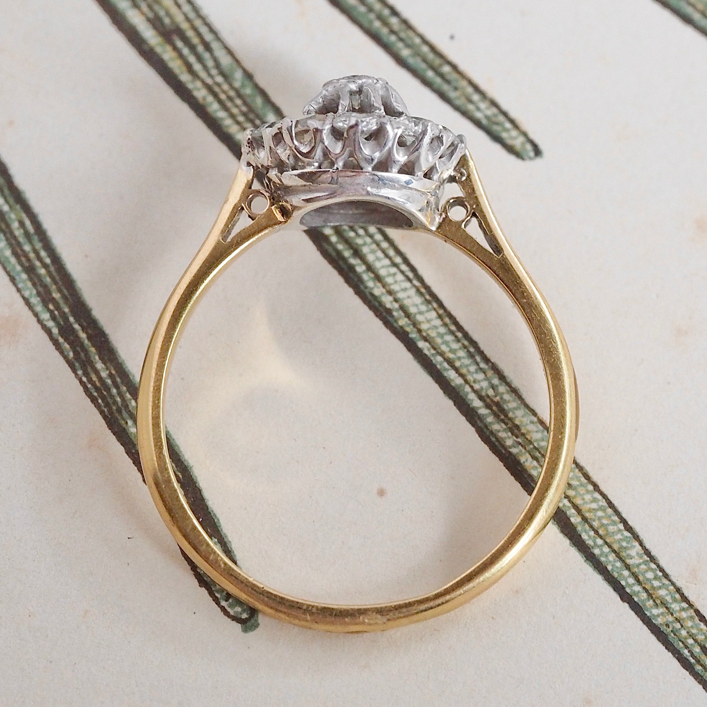 Antique Old Mine Cut Diamond Cluster 18k Gold and Platinum Engagement Ring
