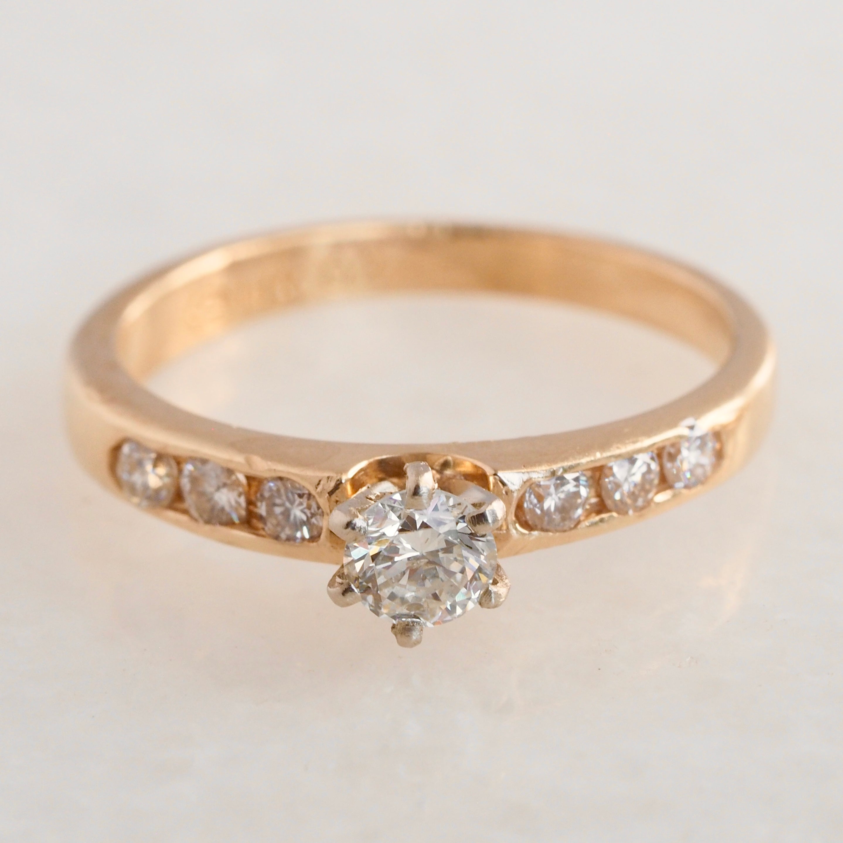 Vintage 14k Gold Round Brilliant Cut Diamond Ring Set