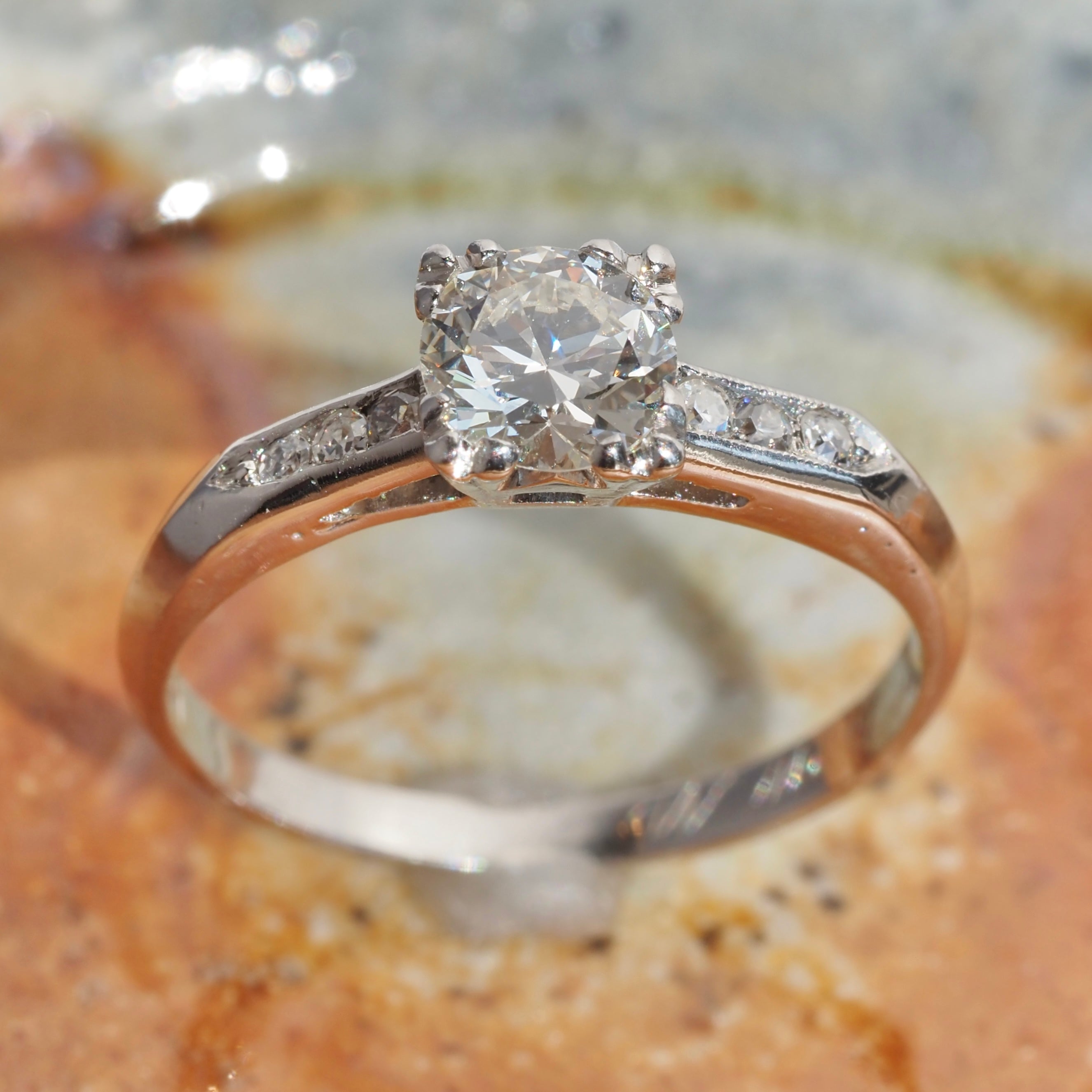 Vintage Platinum Early Modern Brilliant Transitional Cut Diamond Engagement Ring