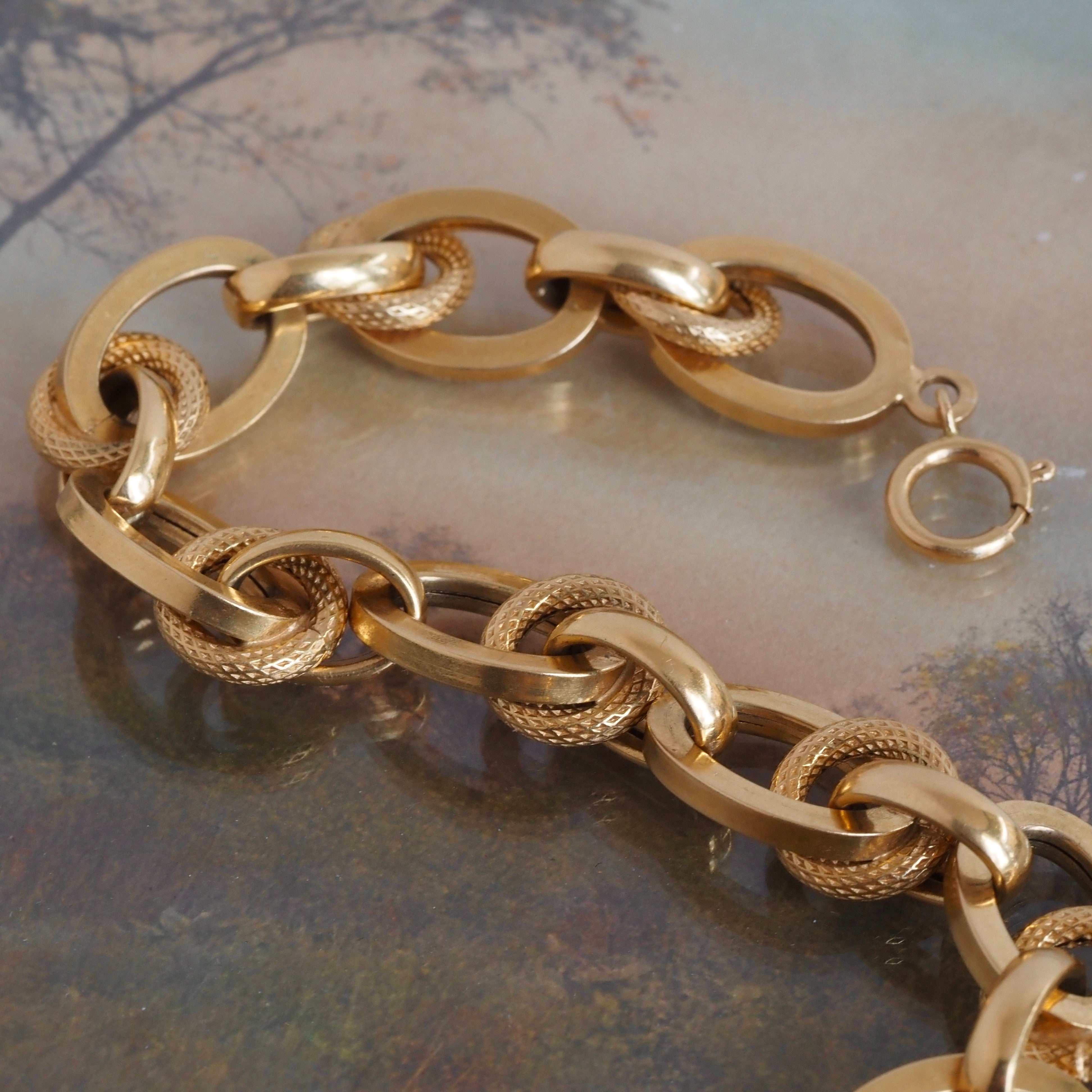 Vintage Italian 18k Gold Chunky Offset Link Bracelet