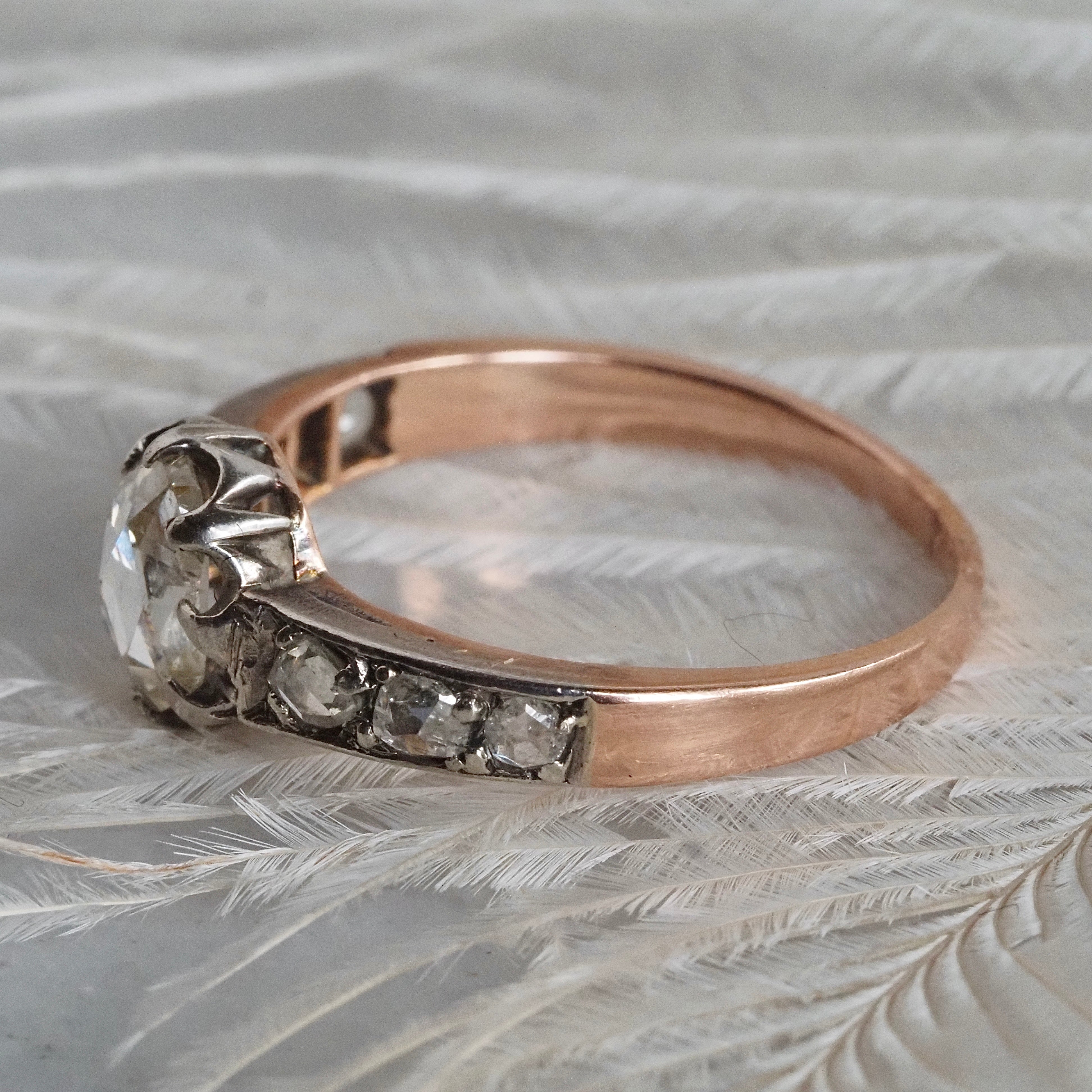 Antique Victorian Rose Cut Diamond 18k Gold and Silver Engagement Ring