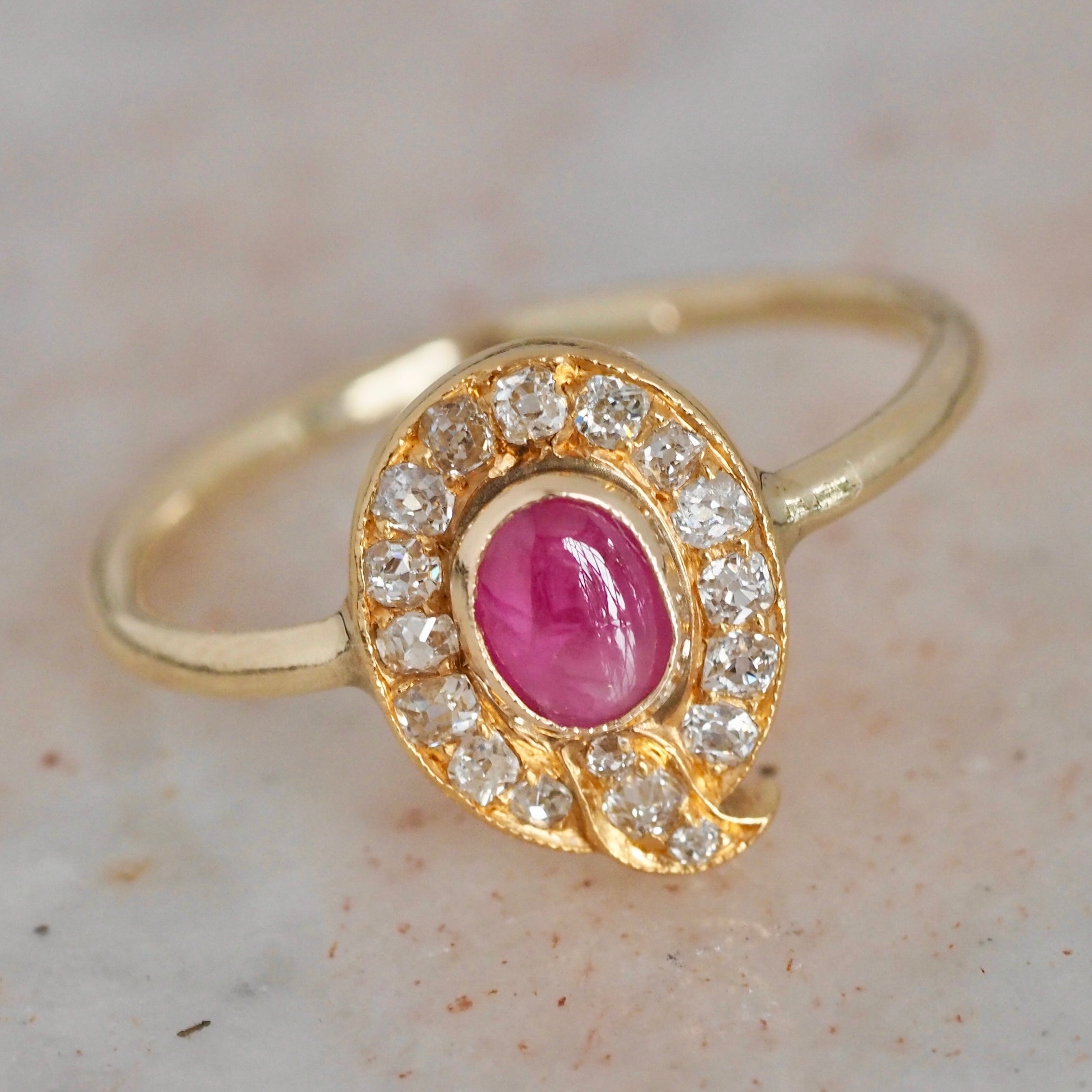 Antique 14k Gold Natural Ruby Old Mine Cut Diamond Q Ring