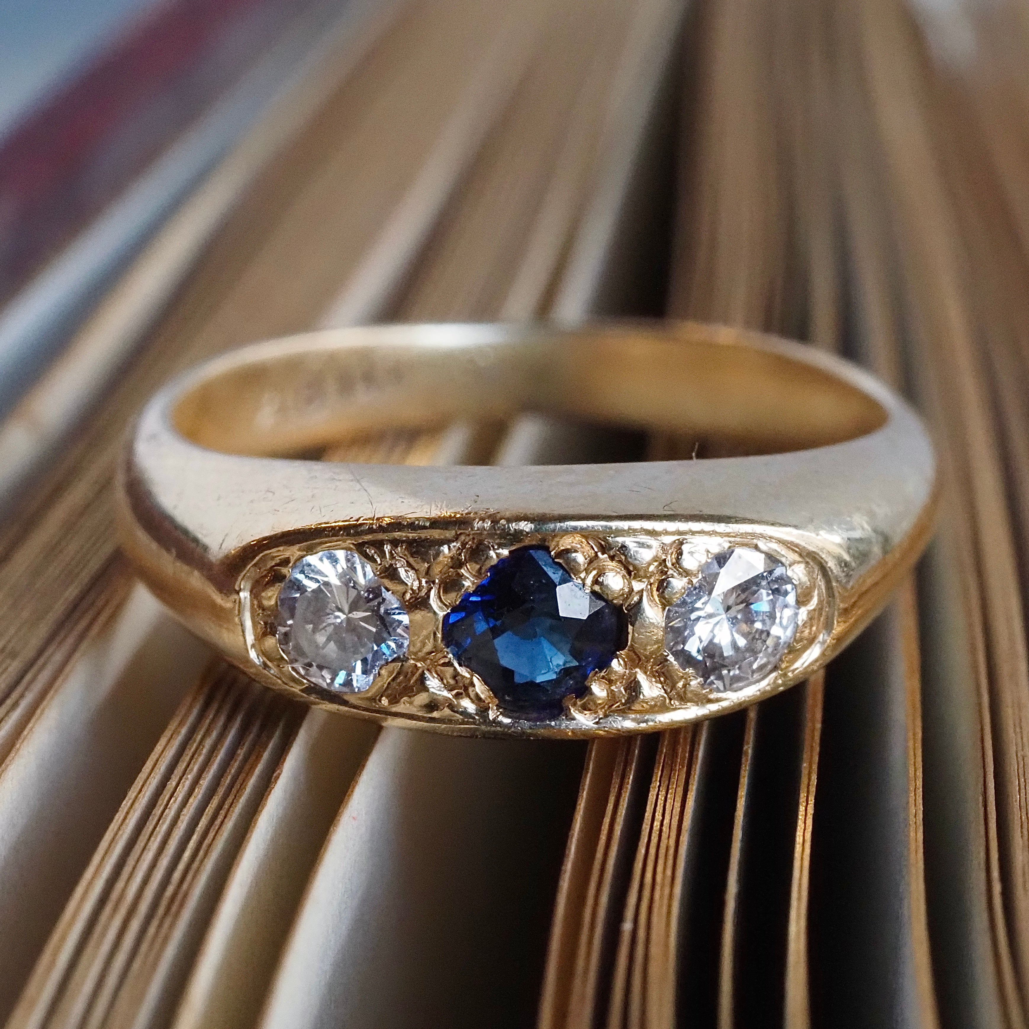 Vintage Sapphire and Diamond 14k Gold Trilogy Ring